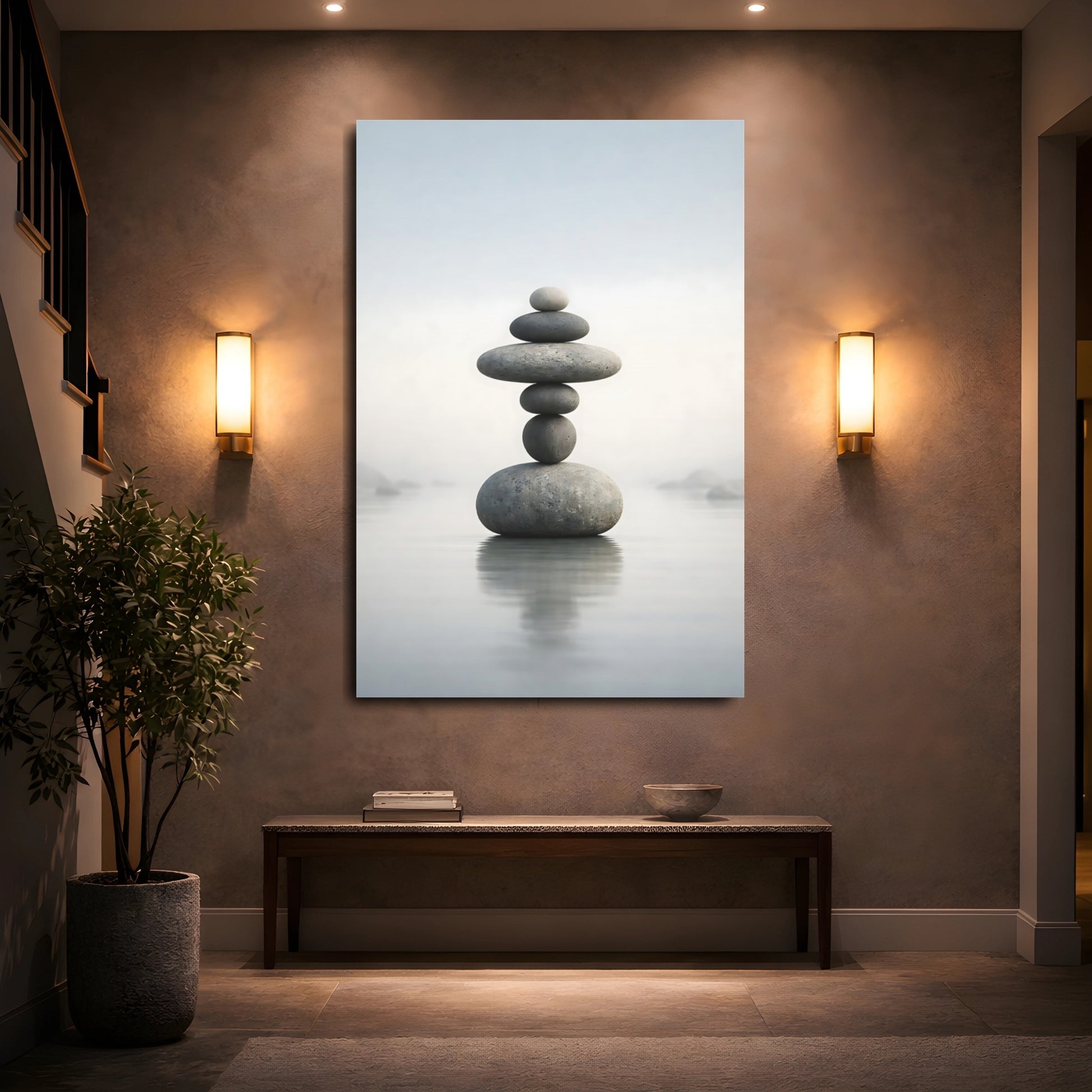 Nature Stacked Stones Gray Stacked Stones shown as front canvas room wall art