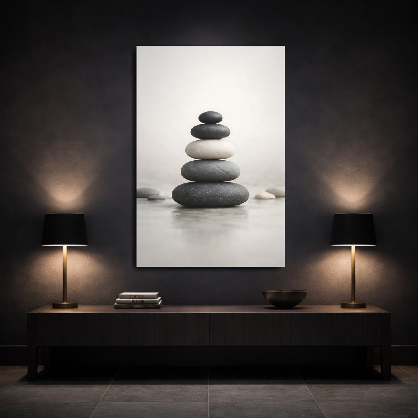 Nature Stacked Stones Grey Stacked Stones shown as front canvas room wall art