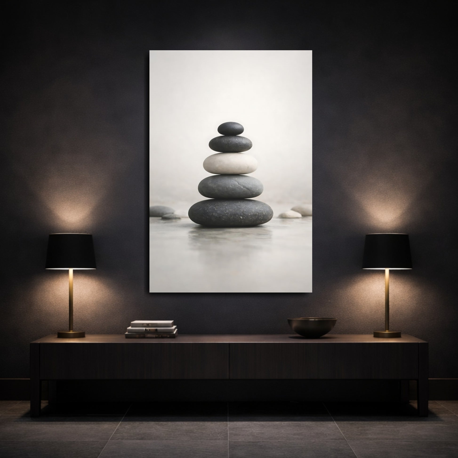Nature Stacked Stones Grey Stacked Stones shown as front canvas room wall art