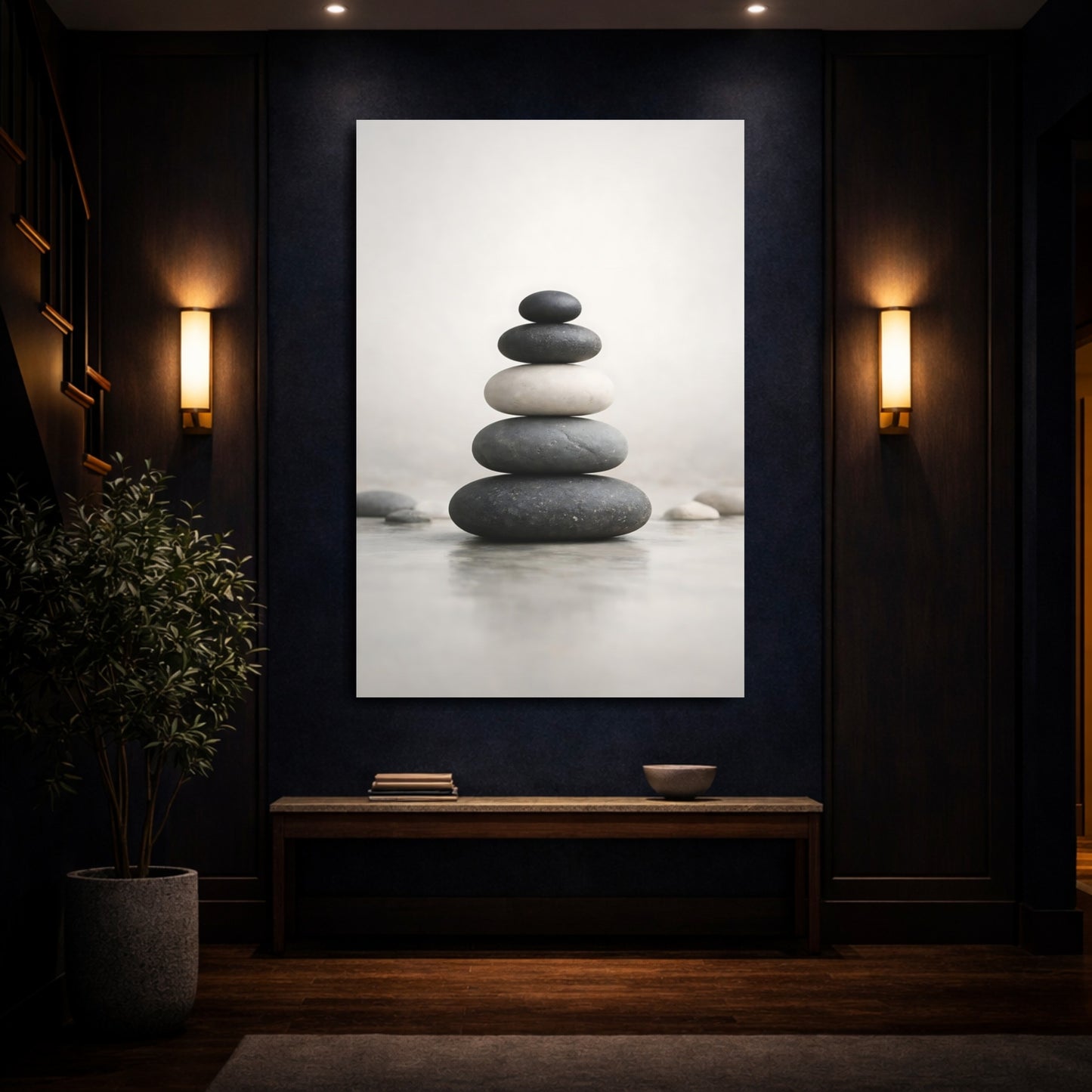 Nature Stacked Stones Grey Stacked Stones shown as front canvas room wall art