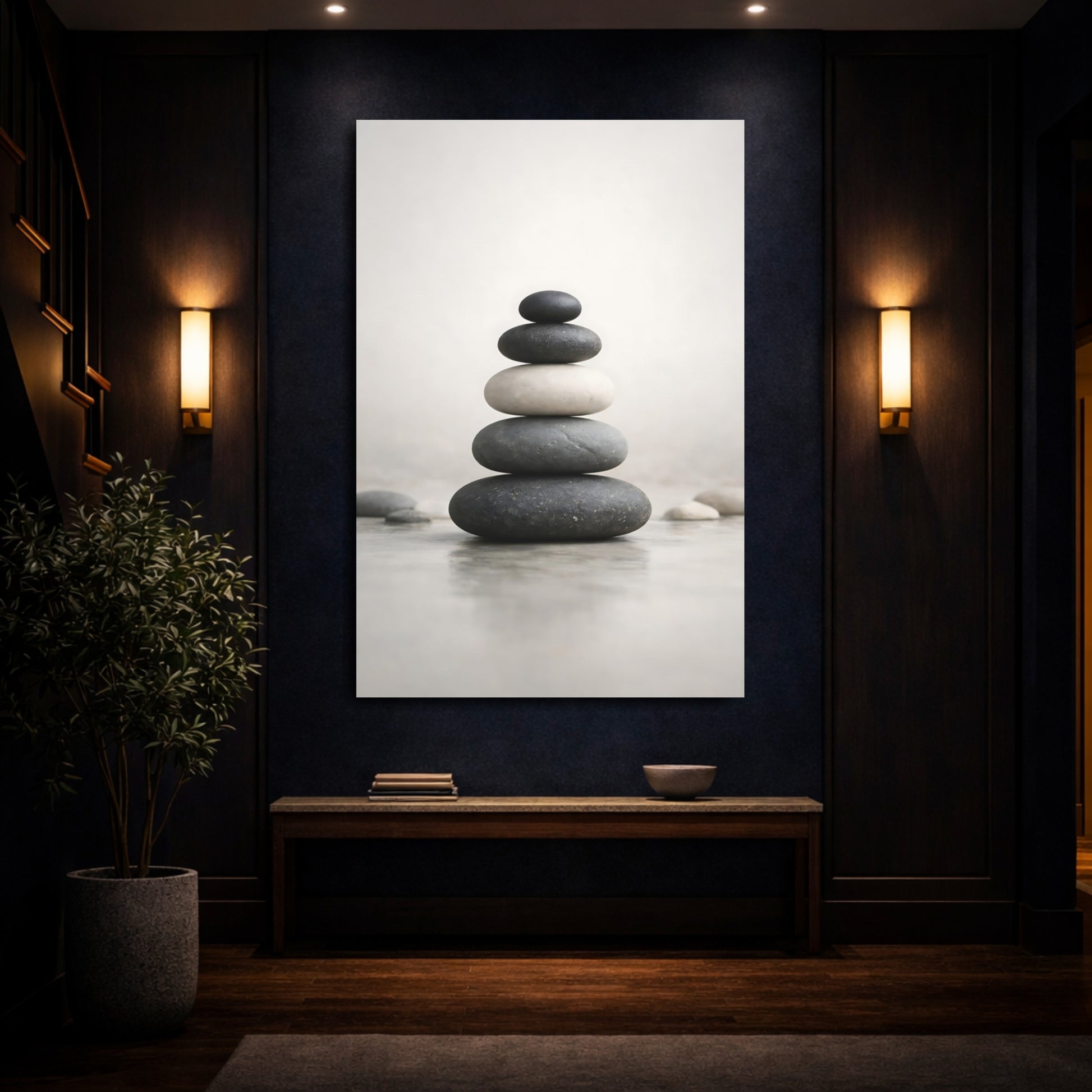 Nature Stacked Stones Grey Stacked Stones shown as front canvas room wall art
