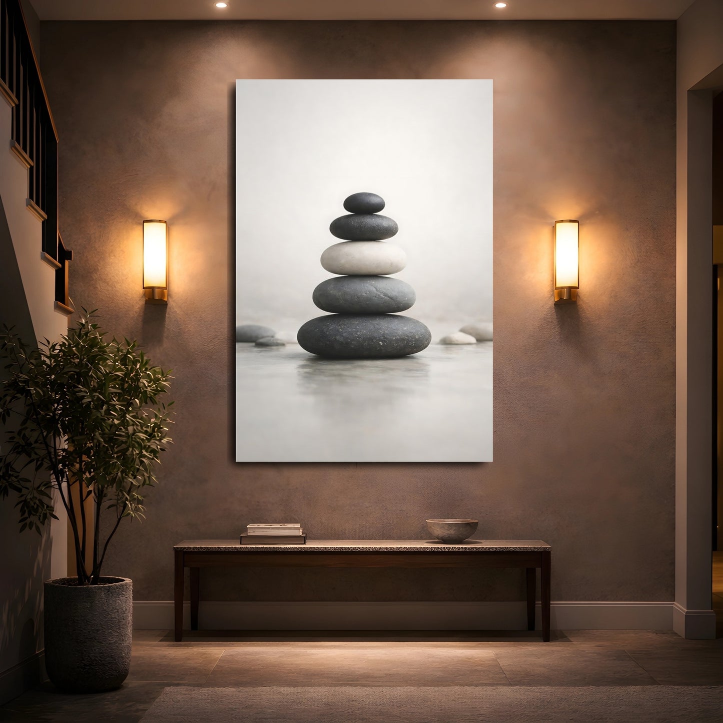 Nature Stacked Stones Grey Stacked Stones shown as front canvas room wall art