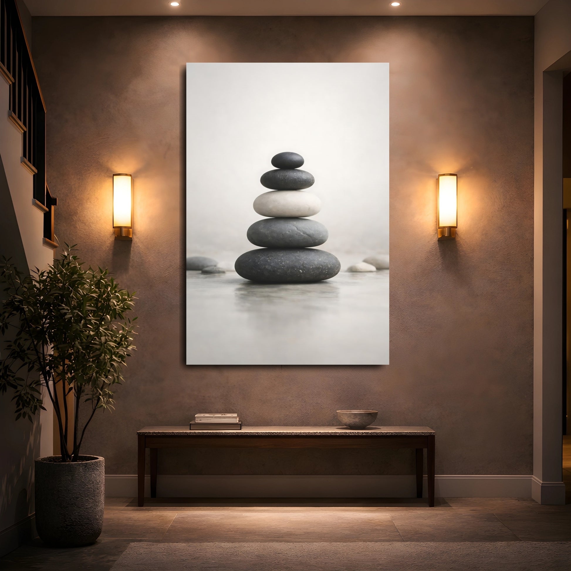 Nature Stacked Stones Grey Stacked Stones shown as front canvas room wall art