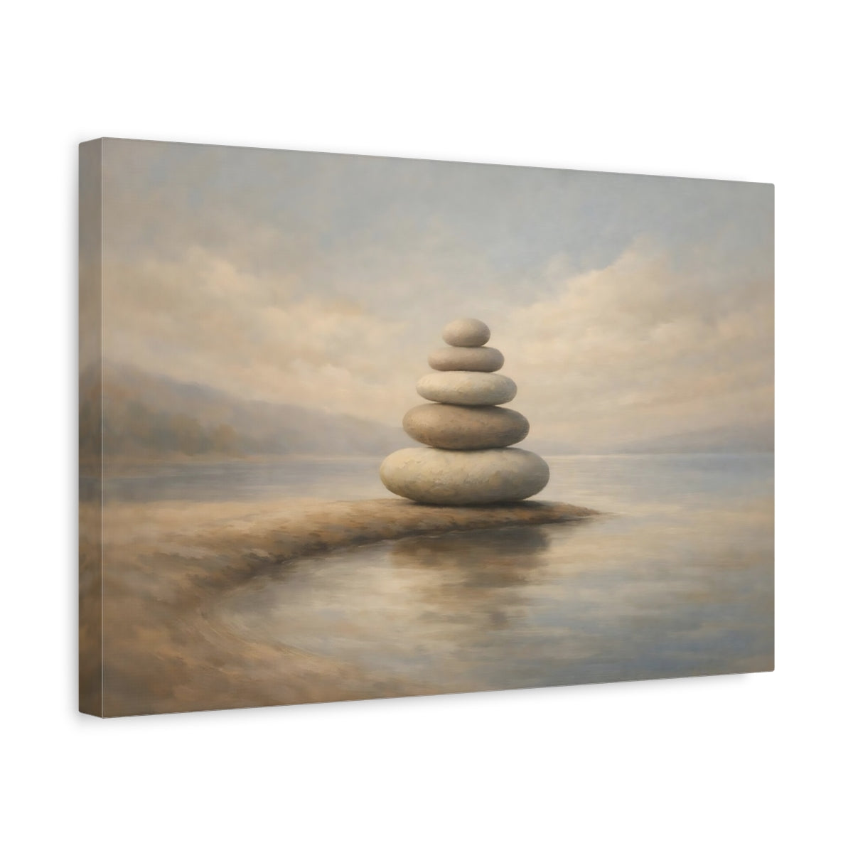Side Mockup 4. Nature Stacked Stones Stacked Stones Neutral shown as stretched canvas wall art