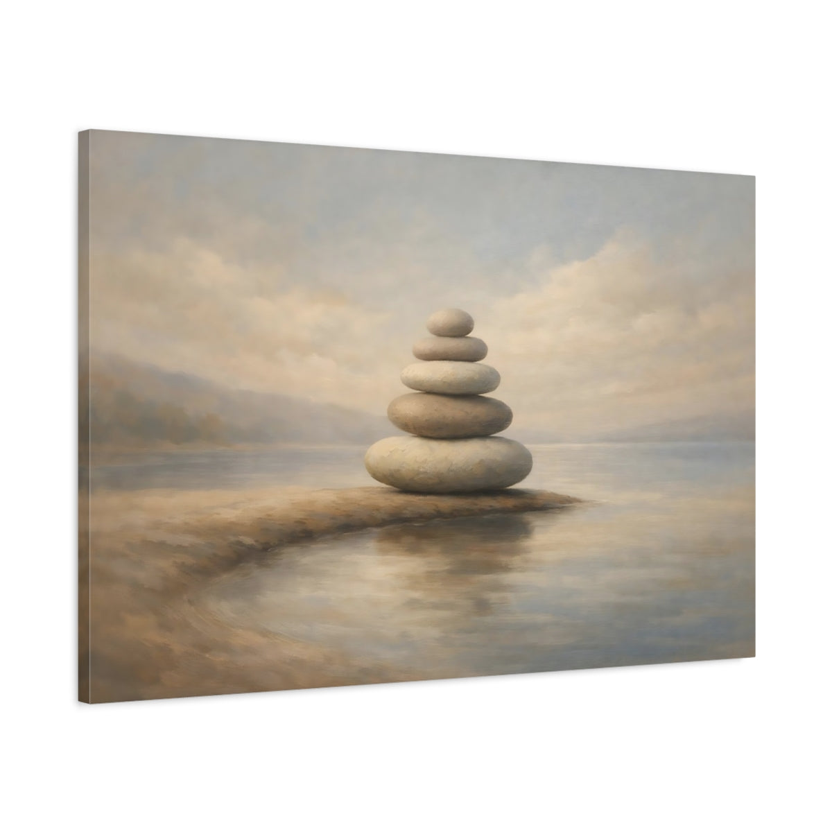 Side Mockup 1. Nature Stacked Stones Stacked Stones Neutral shown as stretched canvas wall art
