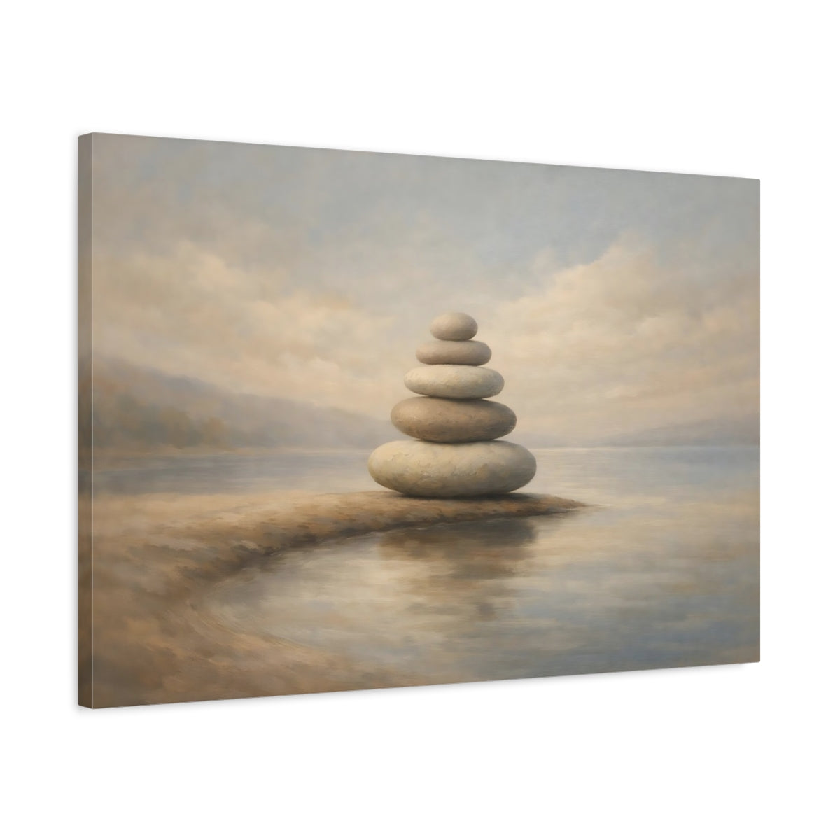 Side Mockup 2. Nature Stacked Stones Stacked Stones Neutral shown as stretched canvas wall art