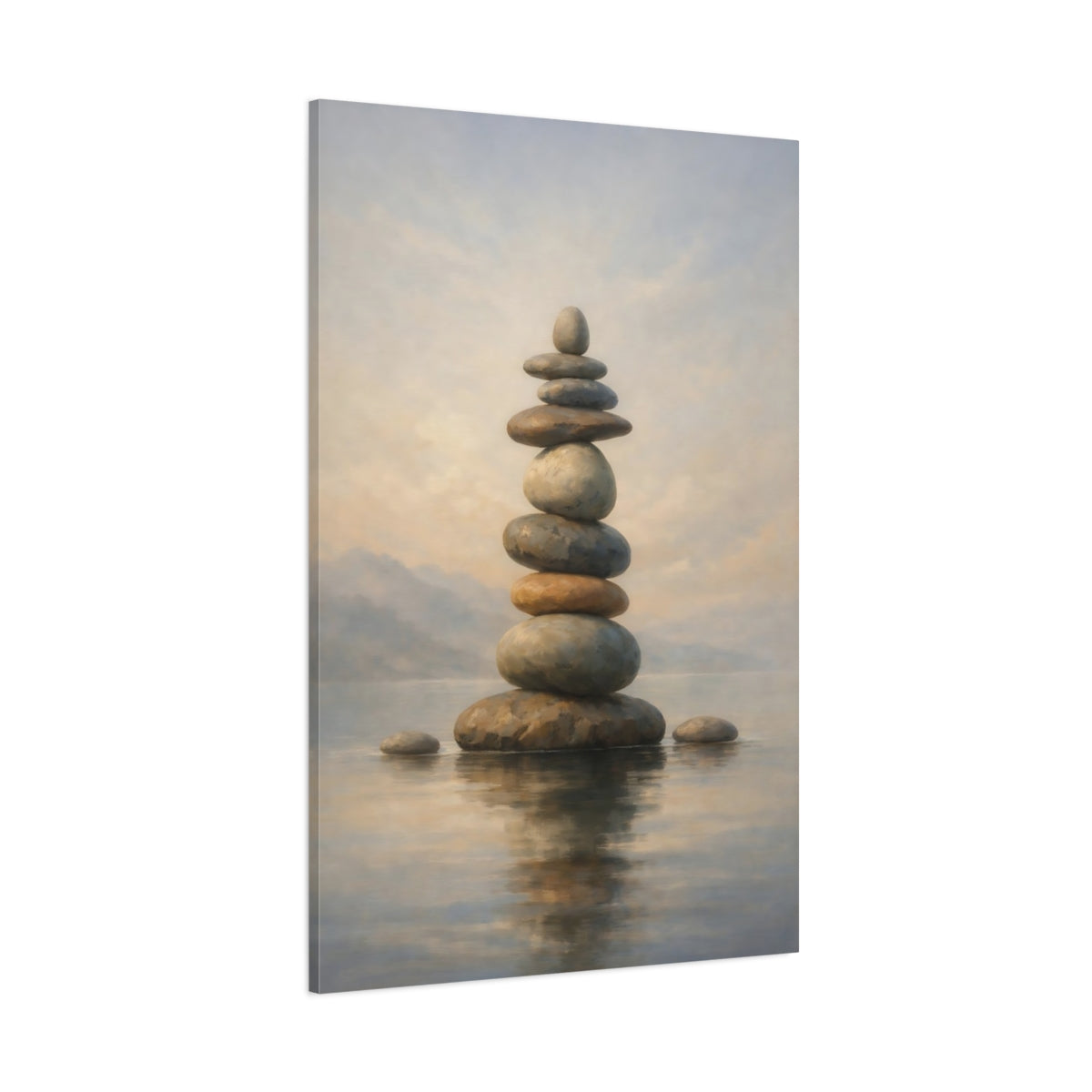 Main Mockup. Nature Stacked Stones Neutral Stone Balance shown as stretched canvas wall art