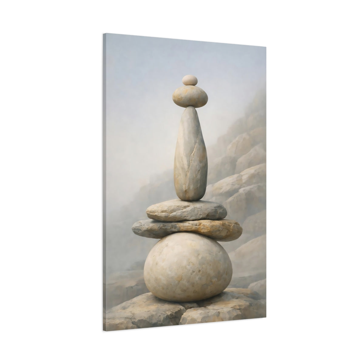 Main Mockup. Nature Stacked Stones Neutral Stones shown as stretched canvas wall art