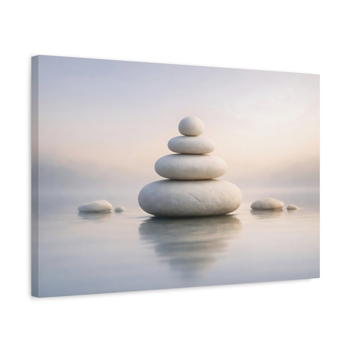 Nature Stacked Stones White Grey Zen - Canvas Wall Art Print - YesArtYes