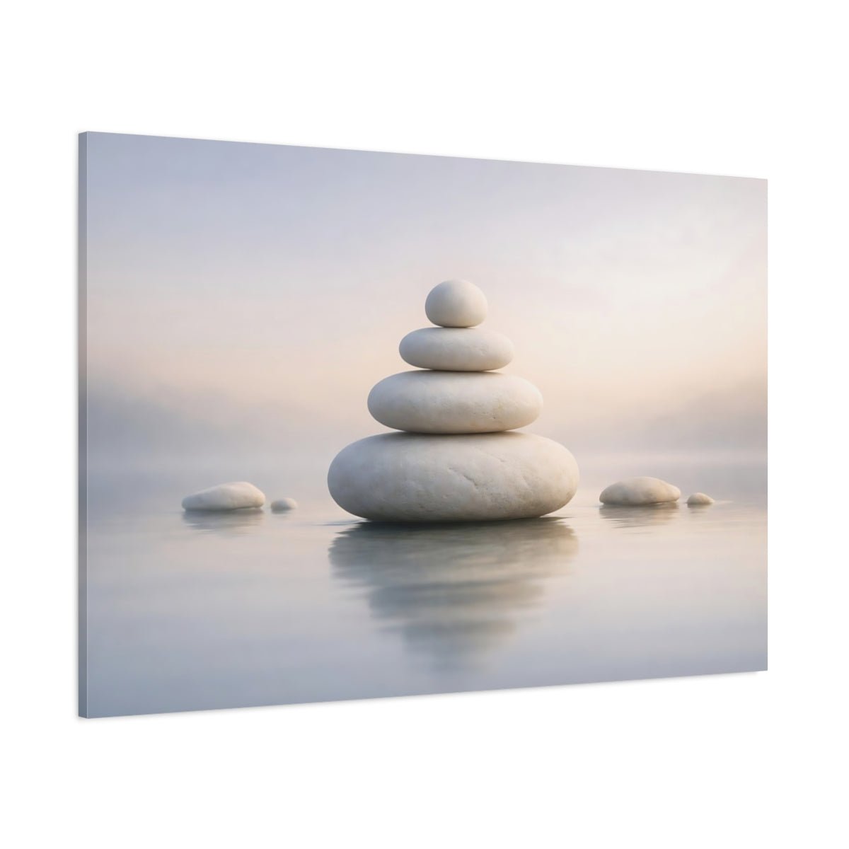 Nature Stacked Stones White Grey Zen - Canvas Wall Art Print - YesArtYes