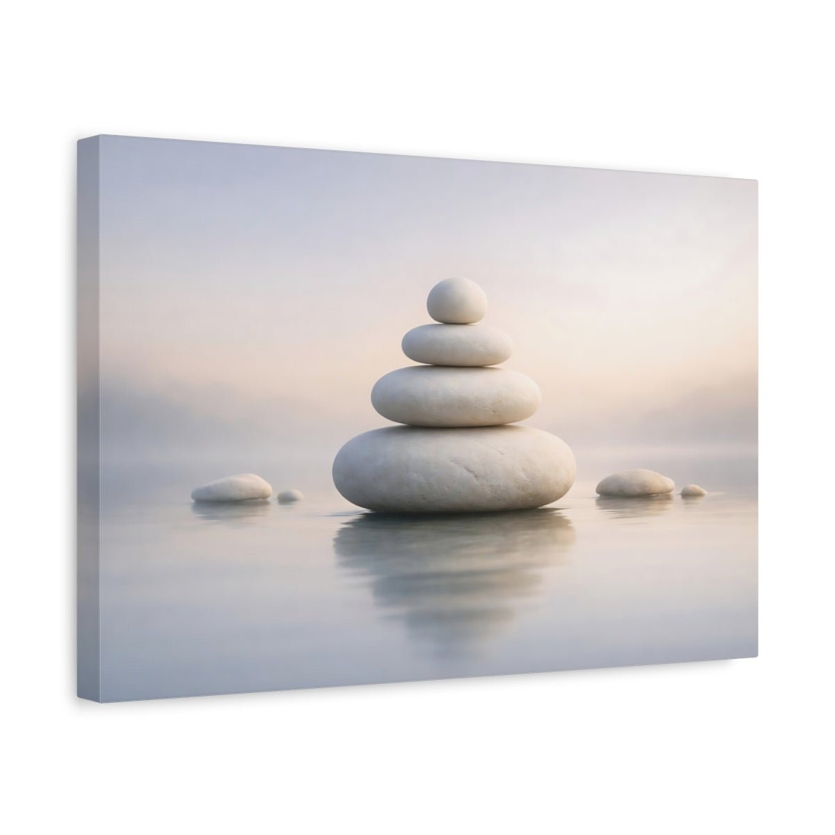Nature Stacked Stones White Grey Zen - Canvas Wall Art Print - YesArtYes