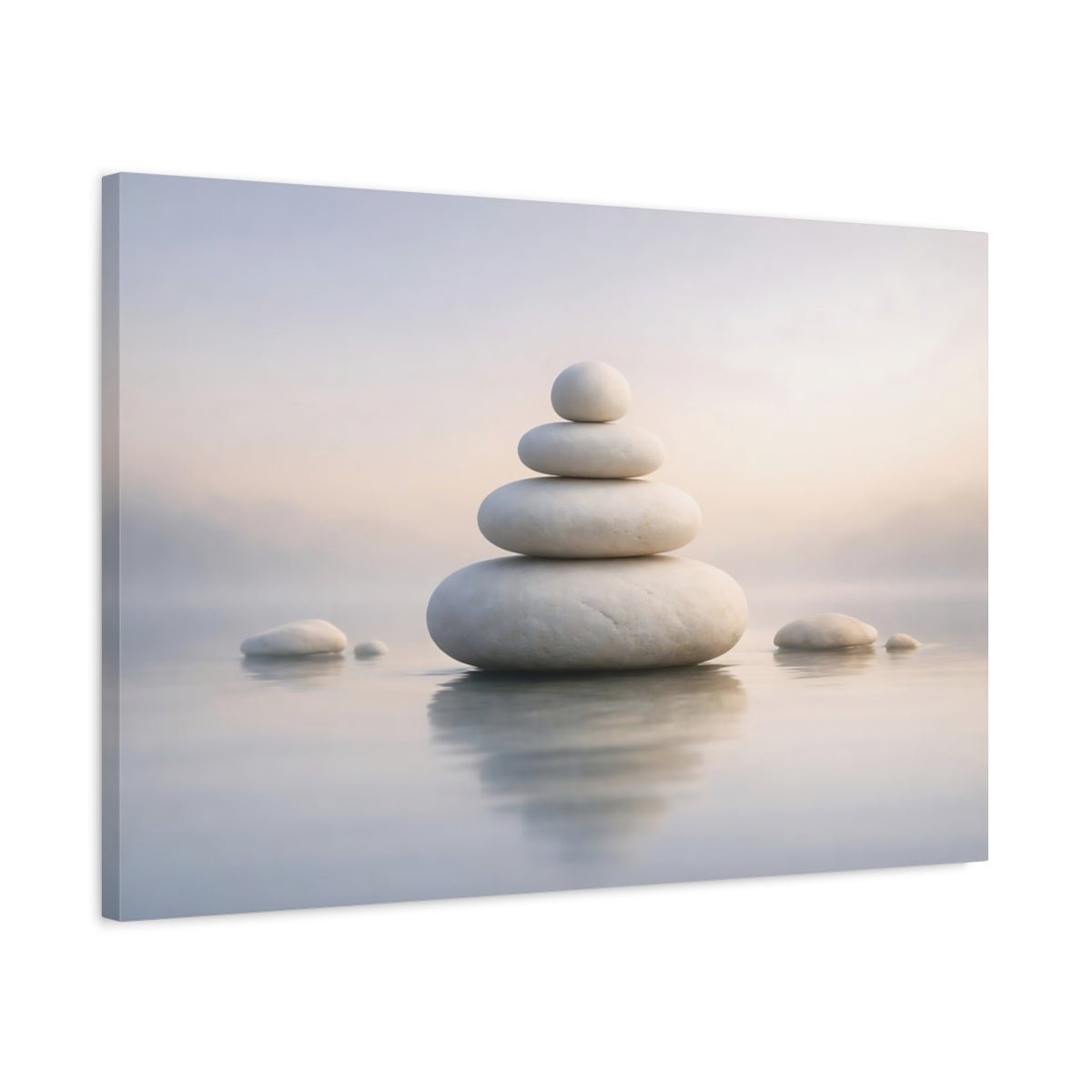 Nature Stacked Stones White Grey Zen - Canvas Wall Art Print - YesArtYes