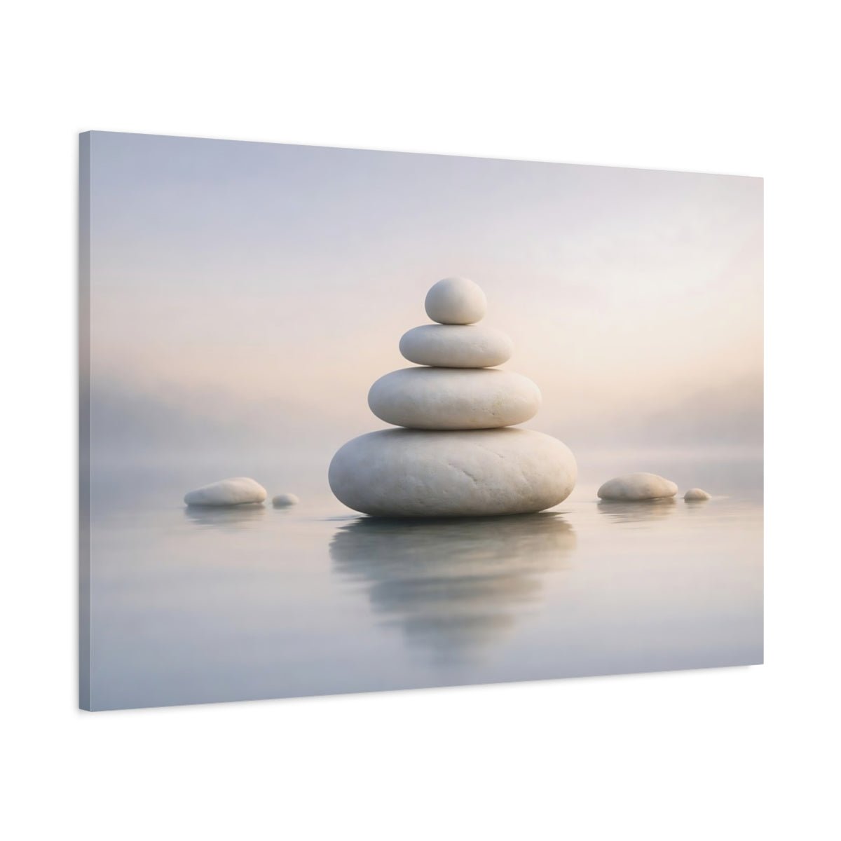 Nature Stacked Stones White Grey Zen - Canvas Wall Art Print - YesArtYes