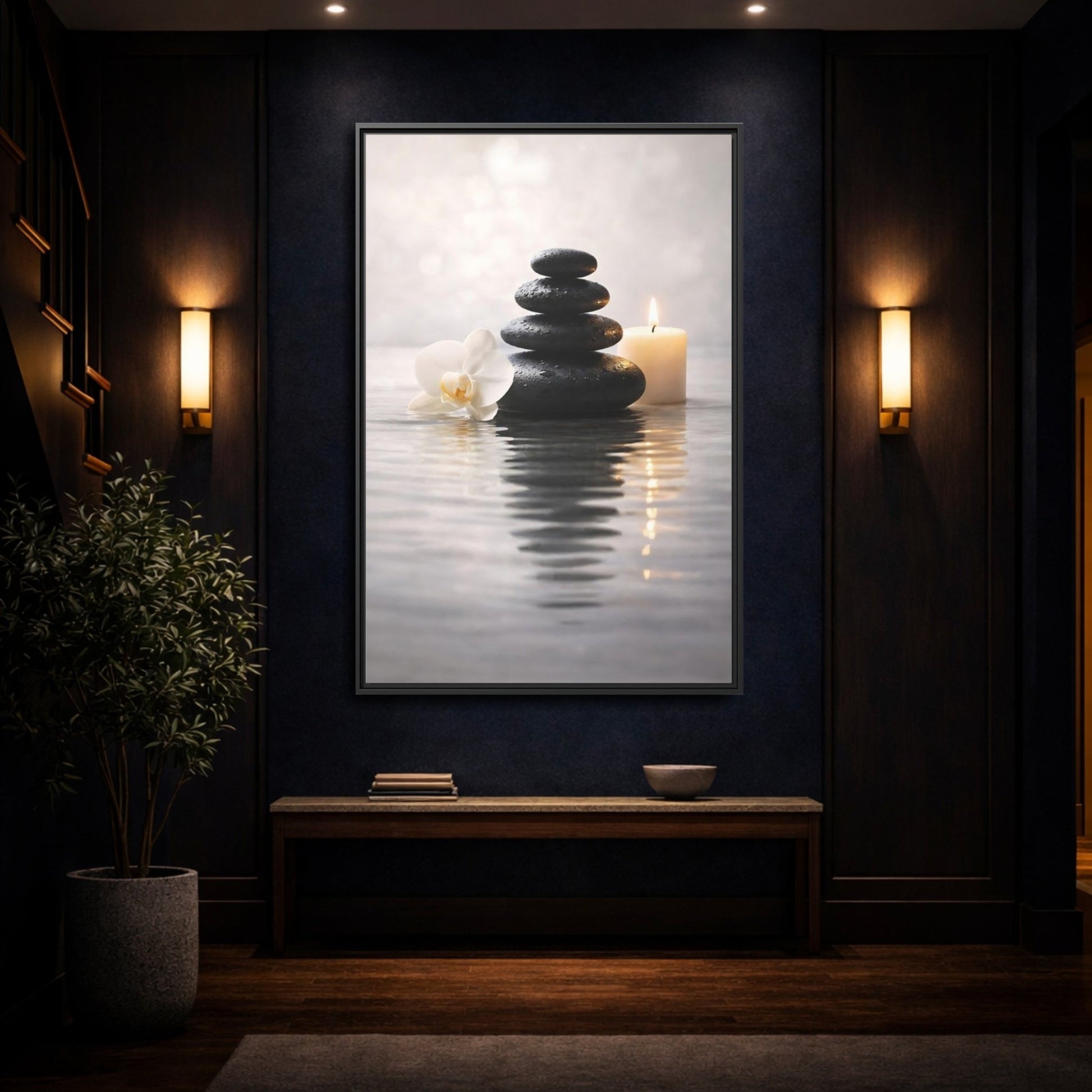 Nature Stacked Stones Zen - Framed Canvas Wall Art Print - YesArtYes