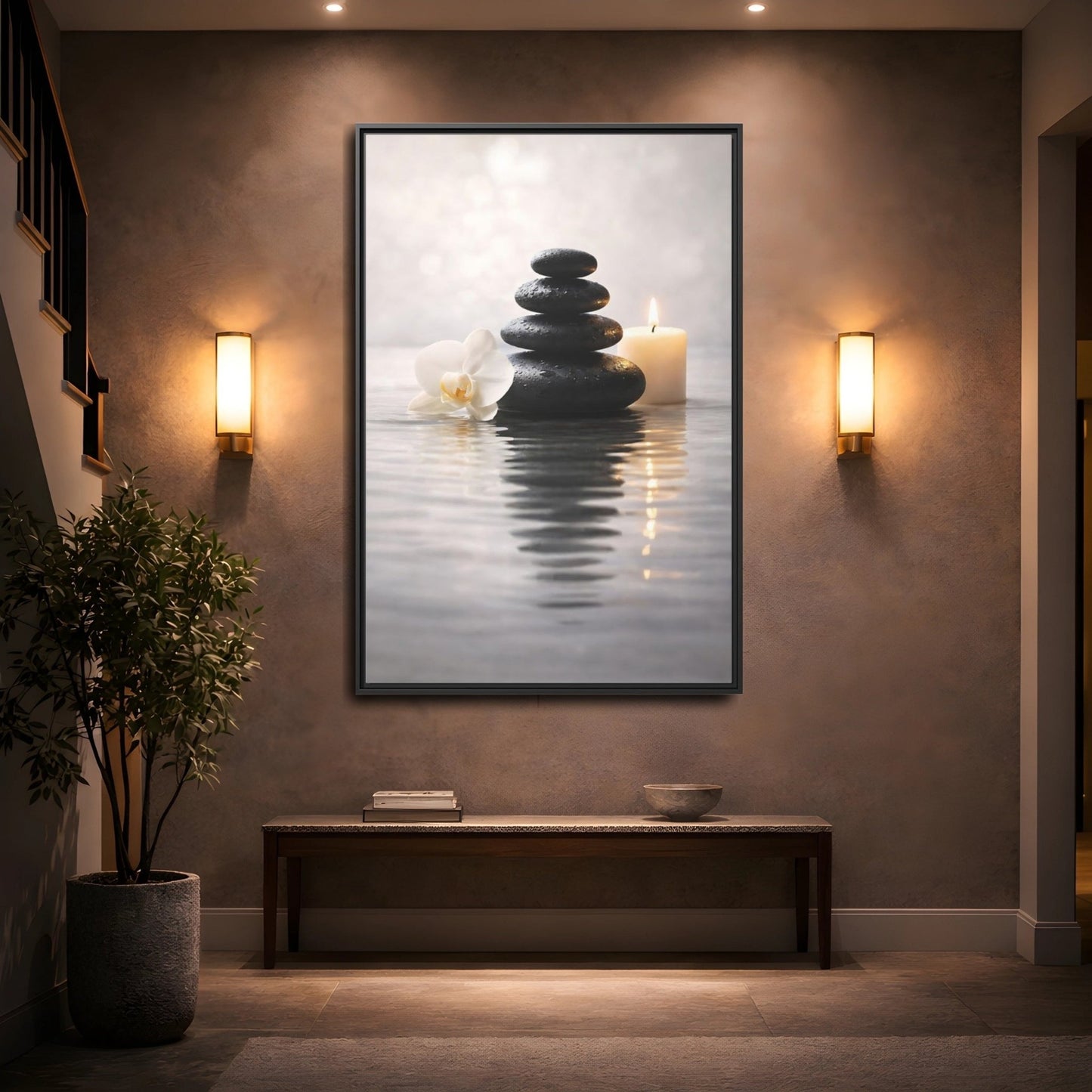 Nature Stacked Stones Zen - Framed Canvas Wall Art Print - YesArtYes