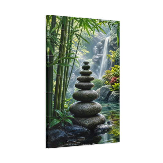 Main Mockup. Nature Stacked Stones Zen Garden shown as stretched canvas wall art