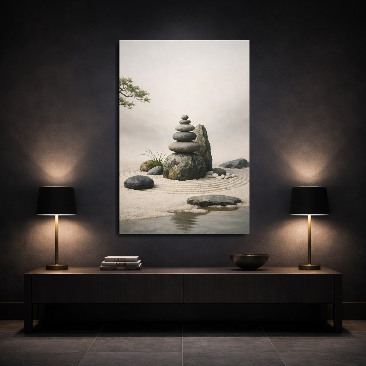 Mockup 2. Nature Stacked Stones Zen Garden shown as stretched canvas wall art