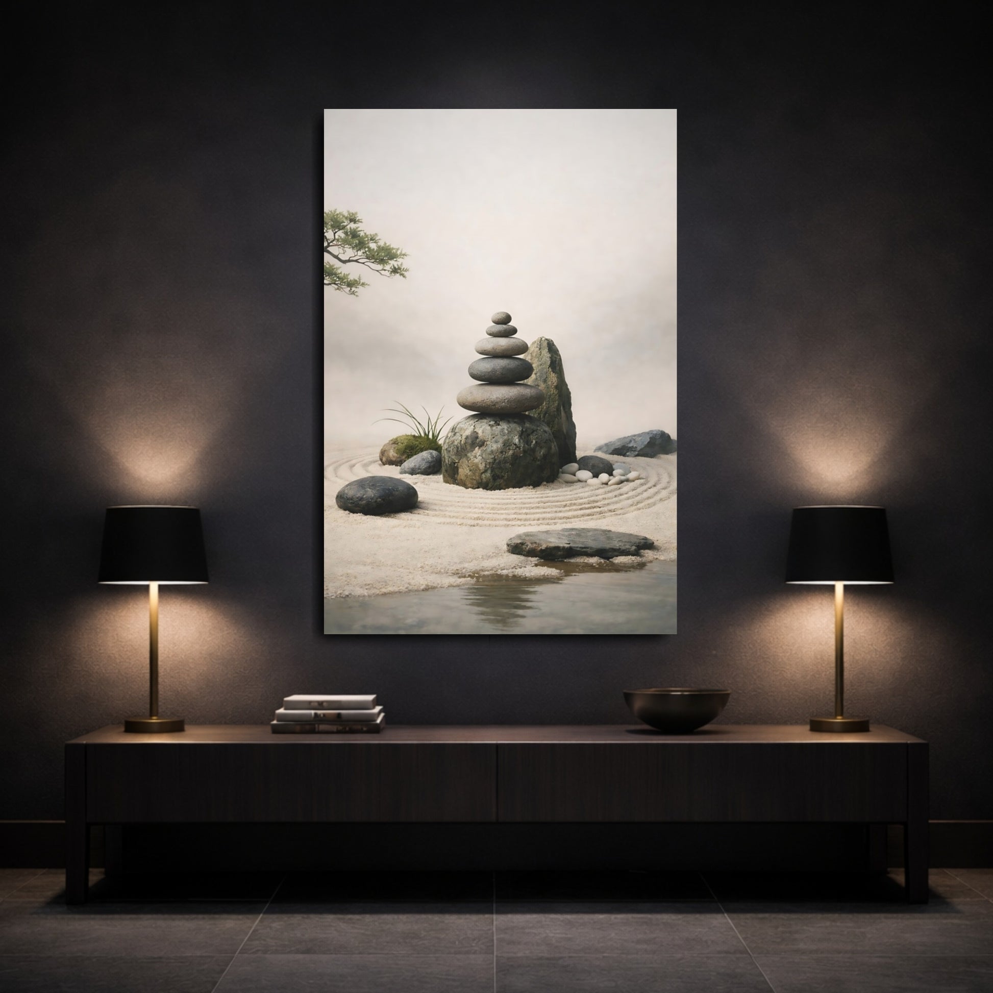 Mockup 2. Nature Stacked Stones Zen Garden shown as stretched canvas wall art