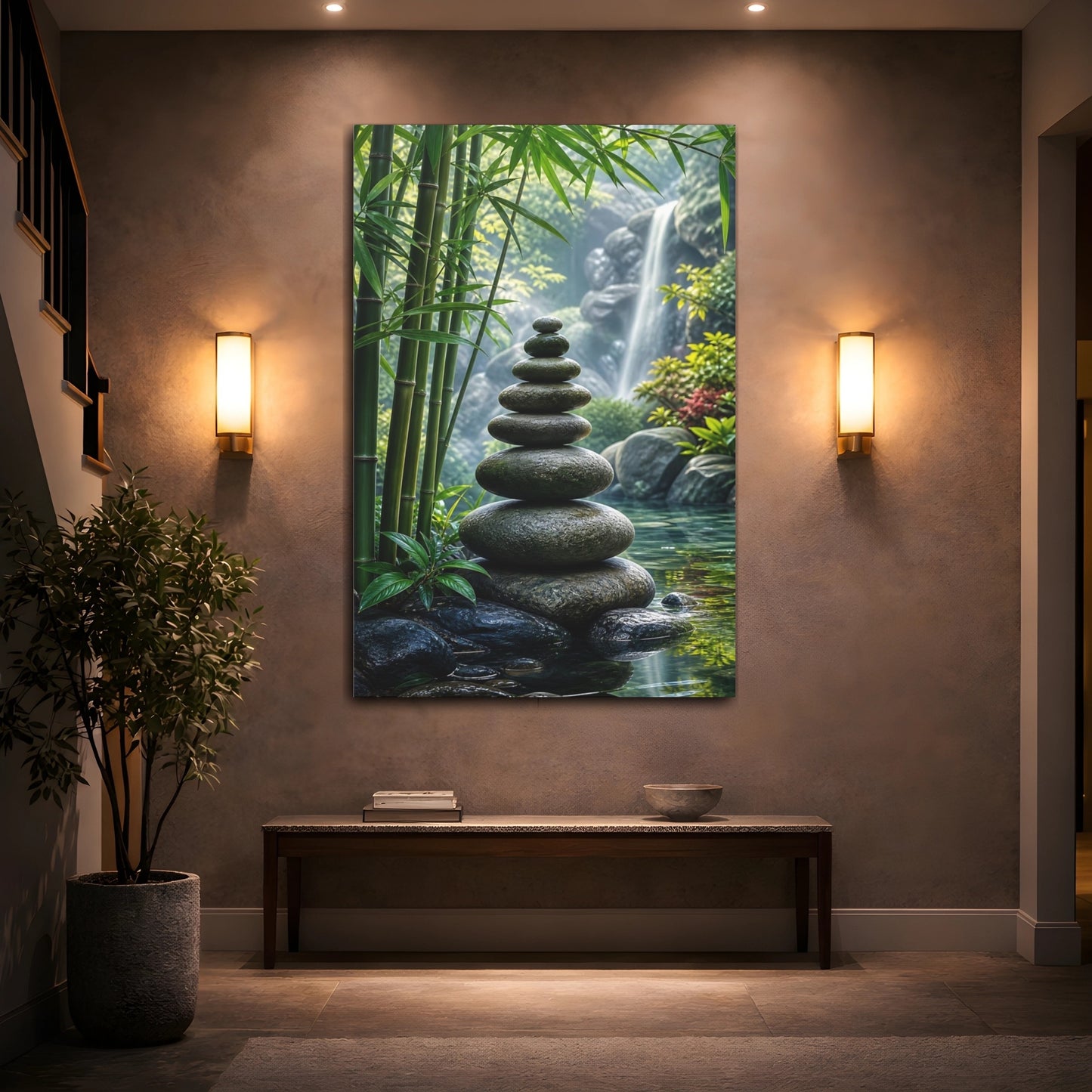 Mockup 2. Nature Stacked Stones Zen Garden shown as stretched canvas wall art