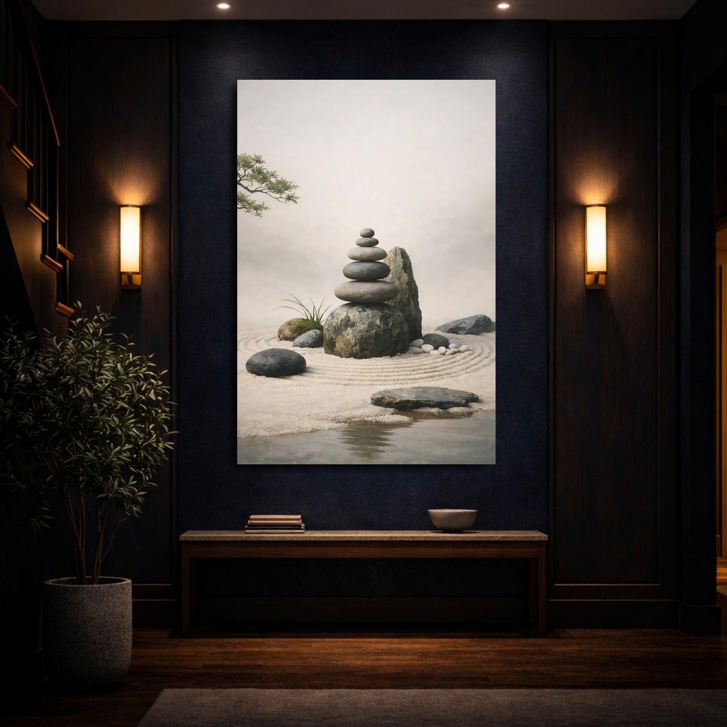 Mockup 3. Nature Stacked Stones Zen Garden shown as stretched canvas wall art