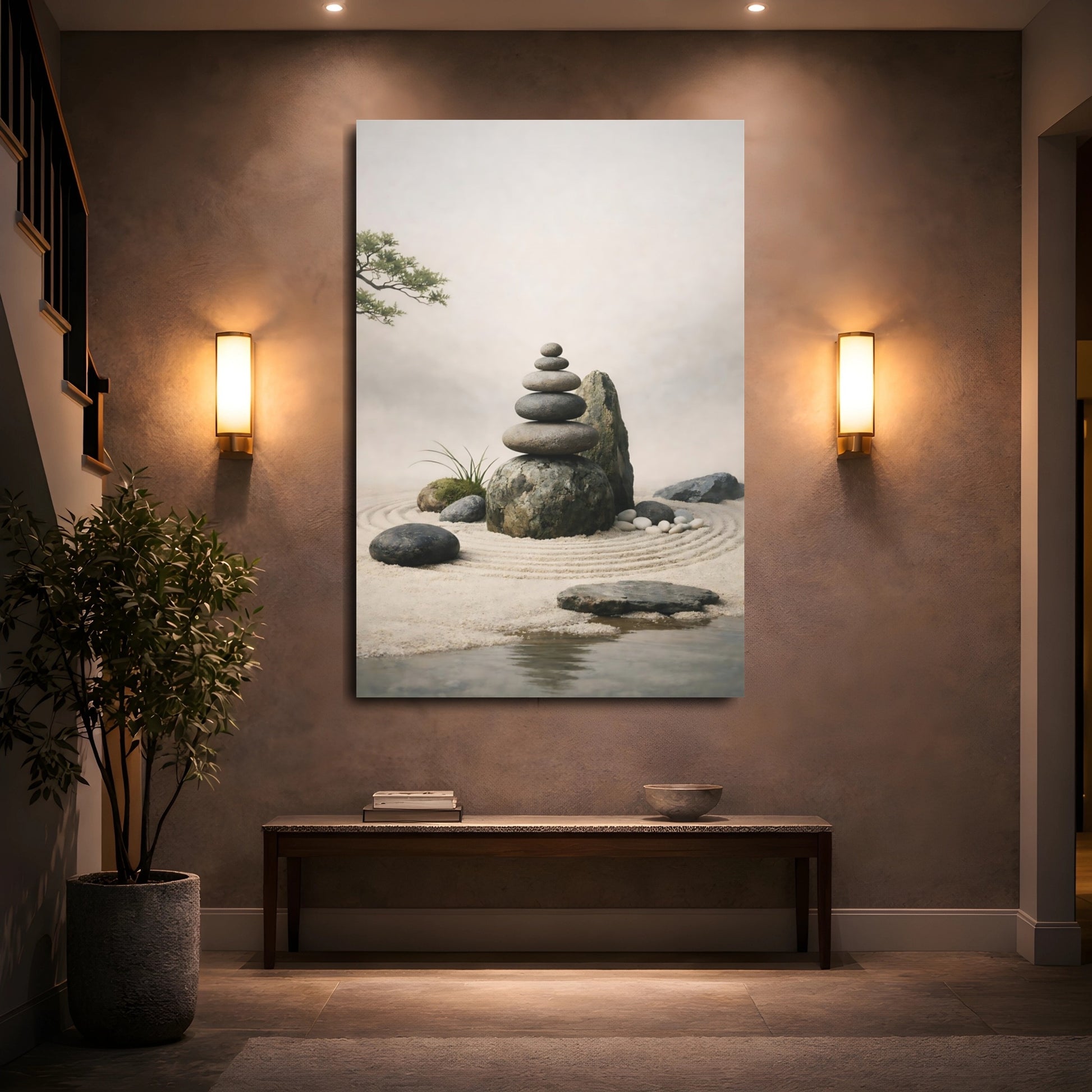 Mockup 4. Nature Stacked Stones Zen Garden shown as stretched canvas wall art