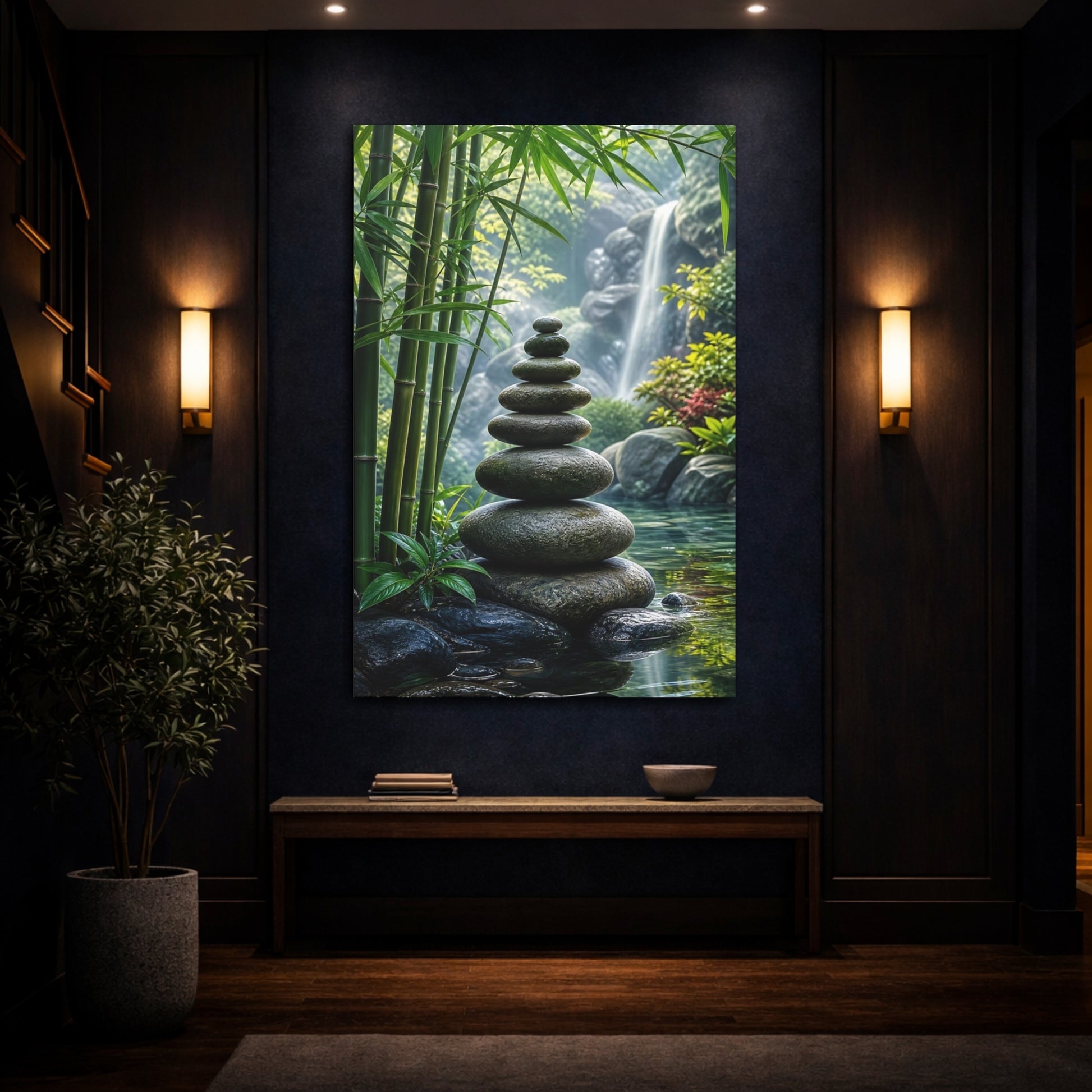 Mockup 4. Nature Stacked Stones Zen Garden shown as stretched canvas wall art