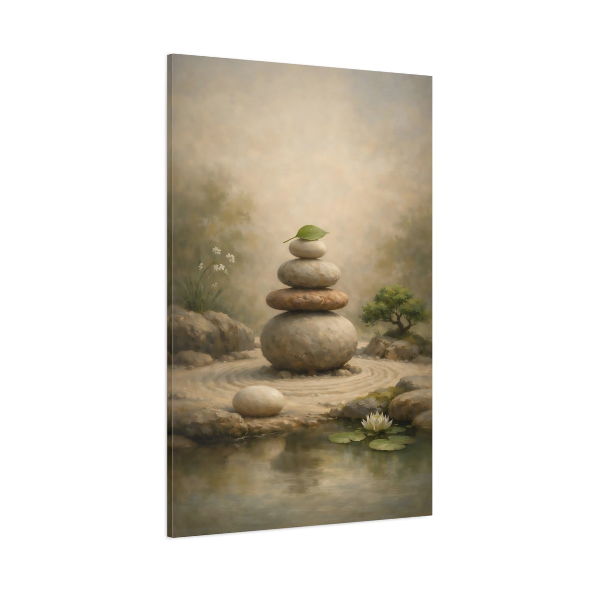 Main Mockup. Nature Stacked Stones Zen Garden Stones shown as stretched canvas wall art