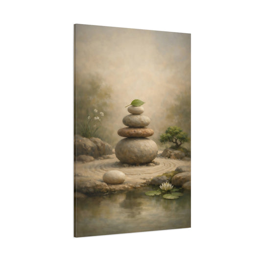 Main Mockup. Nature Stacked Stones Zen Garden Stones shown as stretched canvas wall art