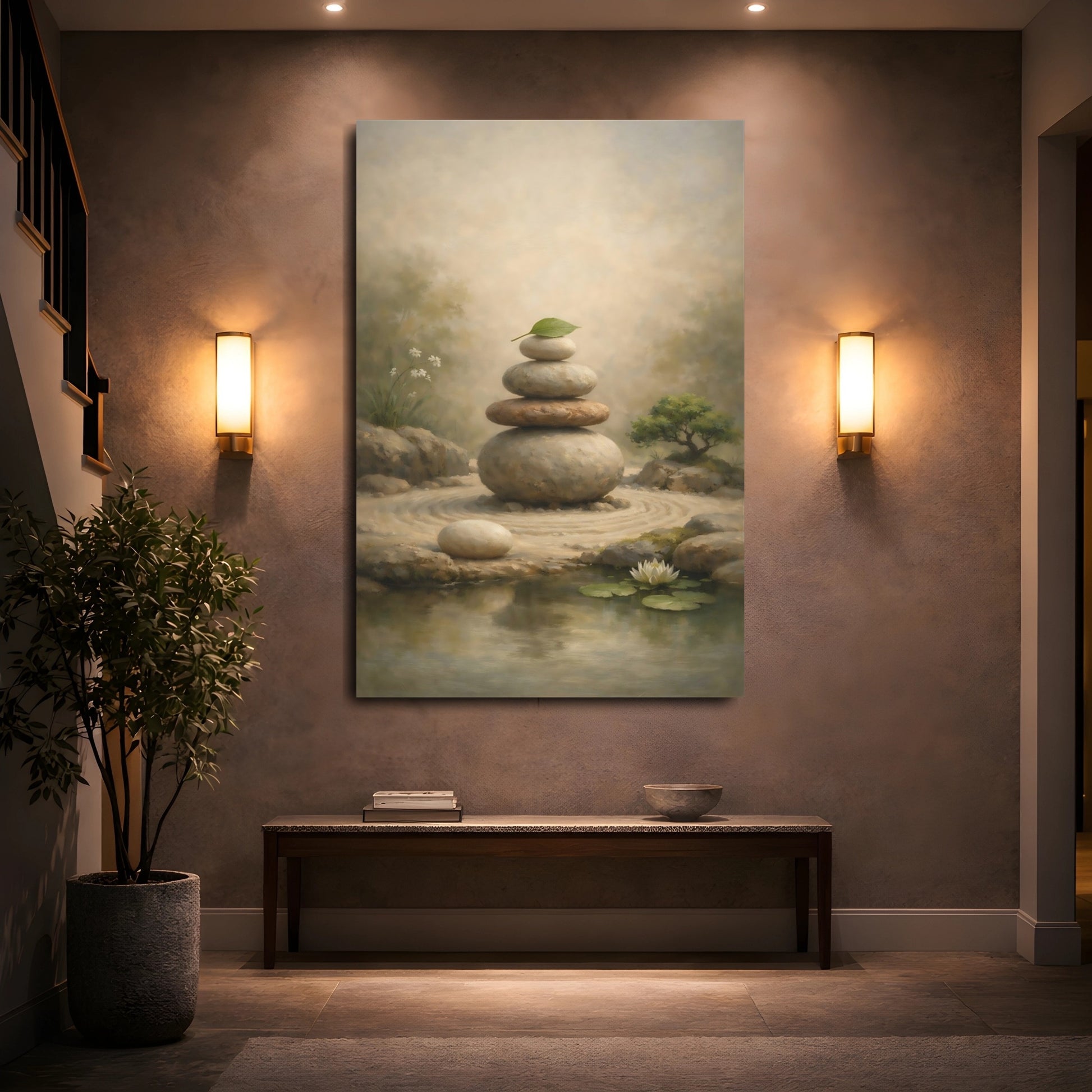 Mockup 4. Nature Stacked Stones Zen Garden Stones shown as stretched canvas wall art
