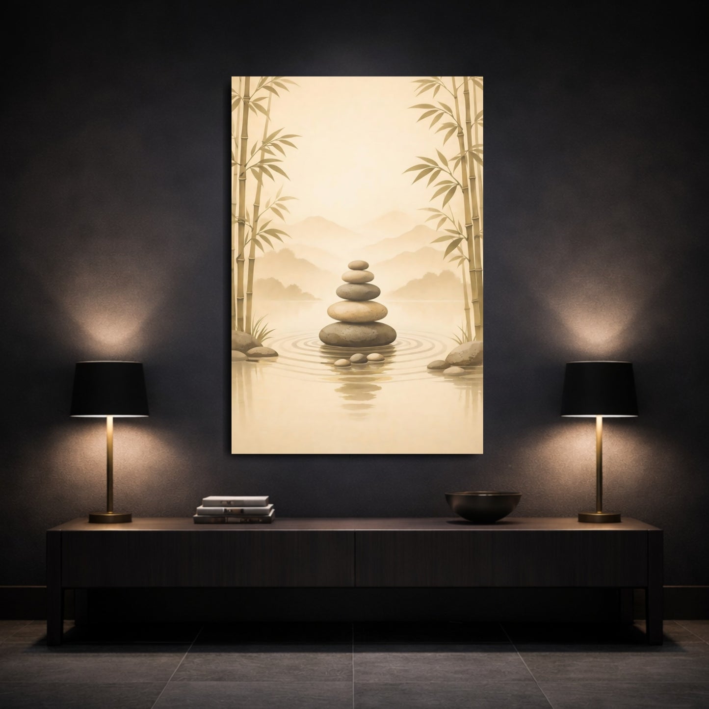 Nature Stacked Stones Zen Stone Art shown as front canvas room wall art