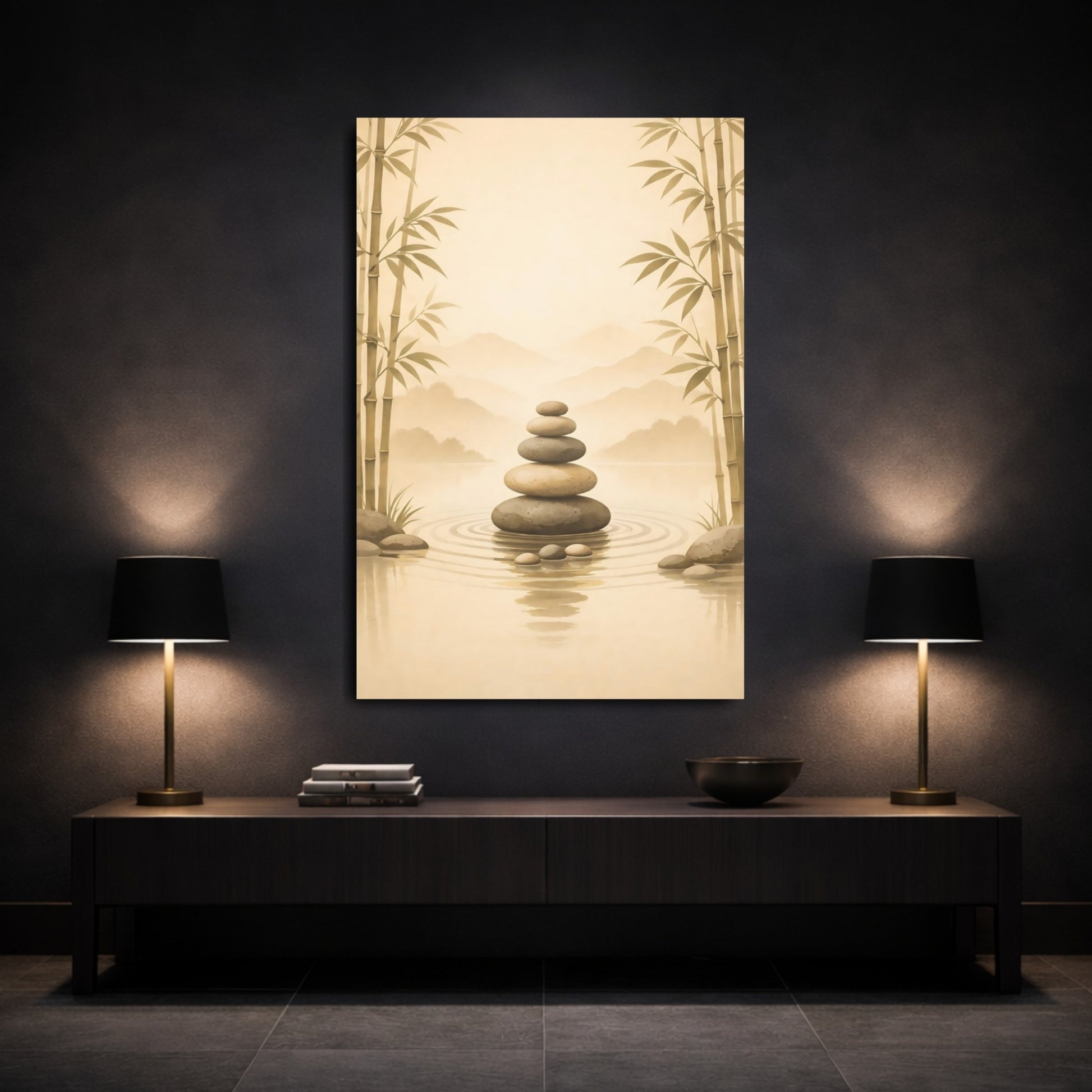 Nature Stacked Stones Zen Stone Art shown as front canvas room wall art