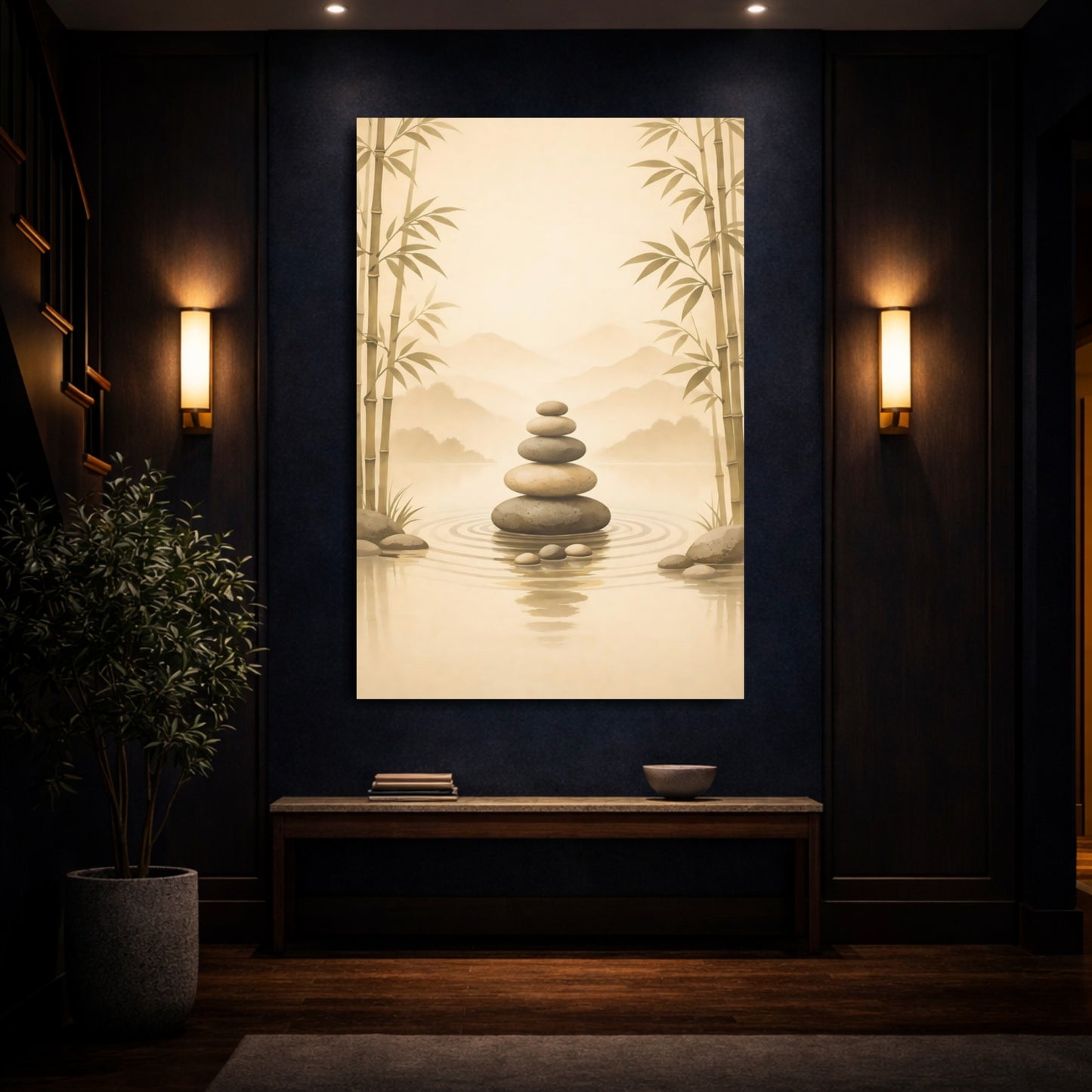Nature Stacked Stones Zen Stone Art shown as front canvas room wall art