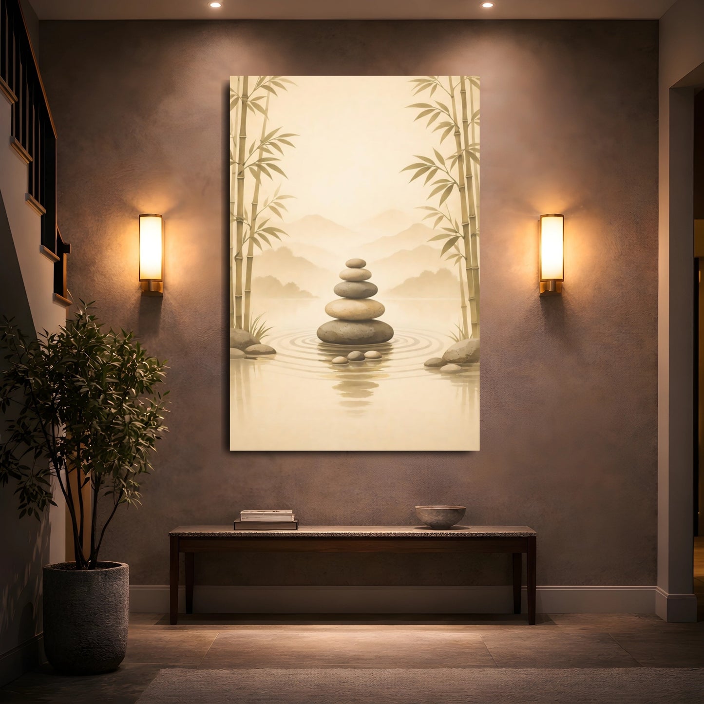 Nature Stacked Stones Zen Stone Art shown as front canvas room wall art