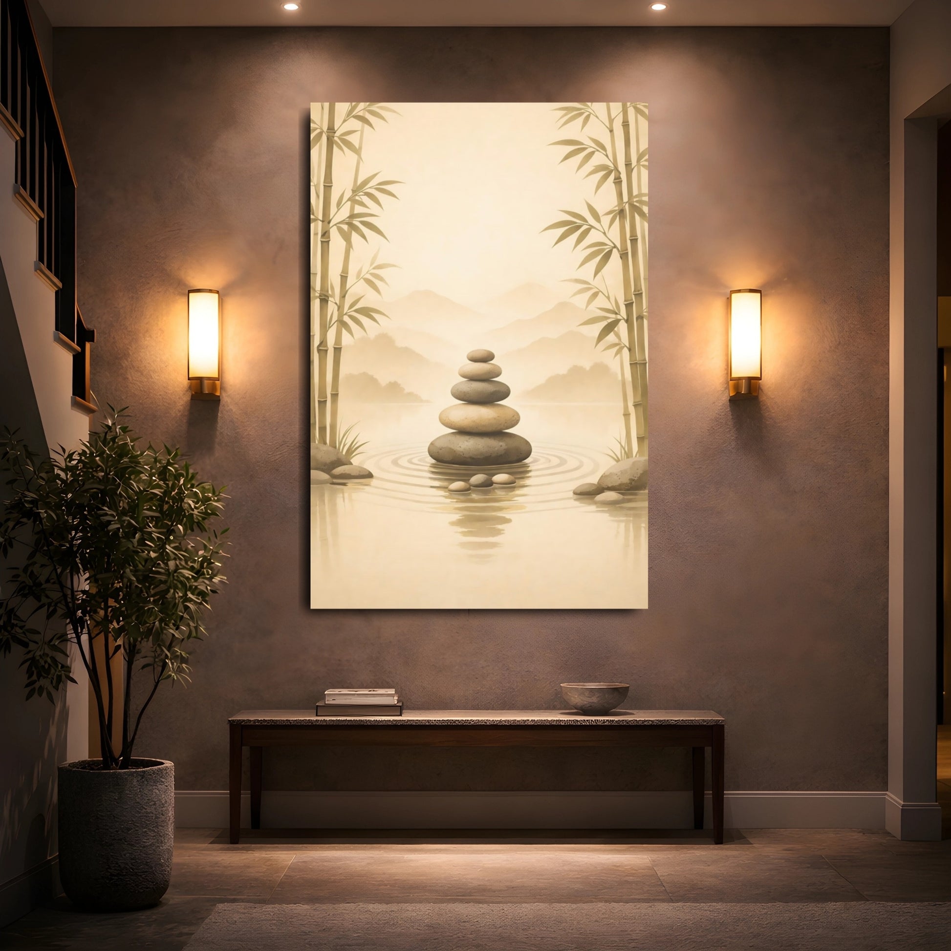 Nature Stacked Stones Zen Stone Art shown as front canvas room wall art