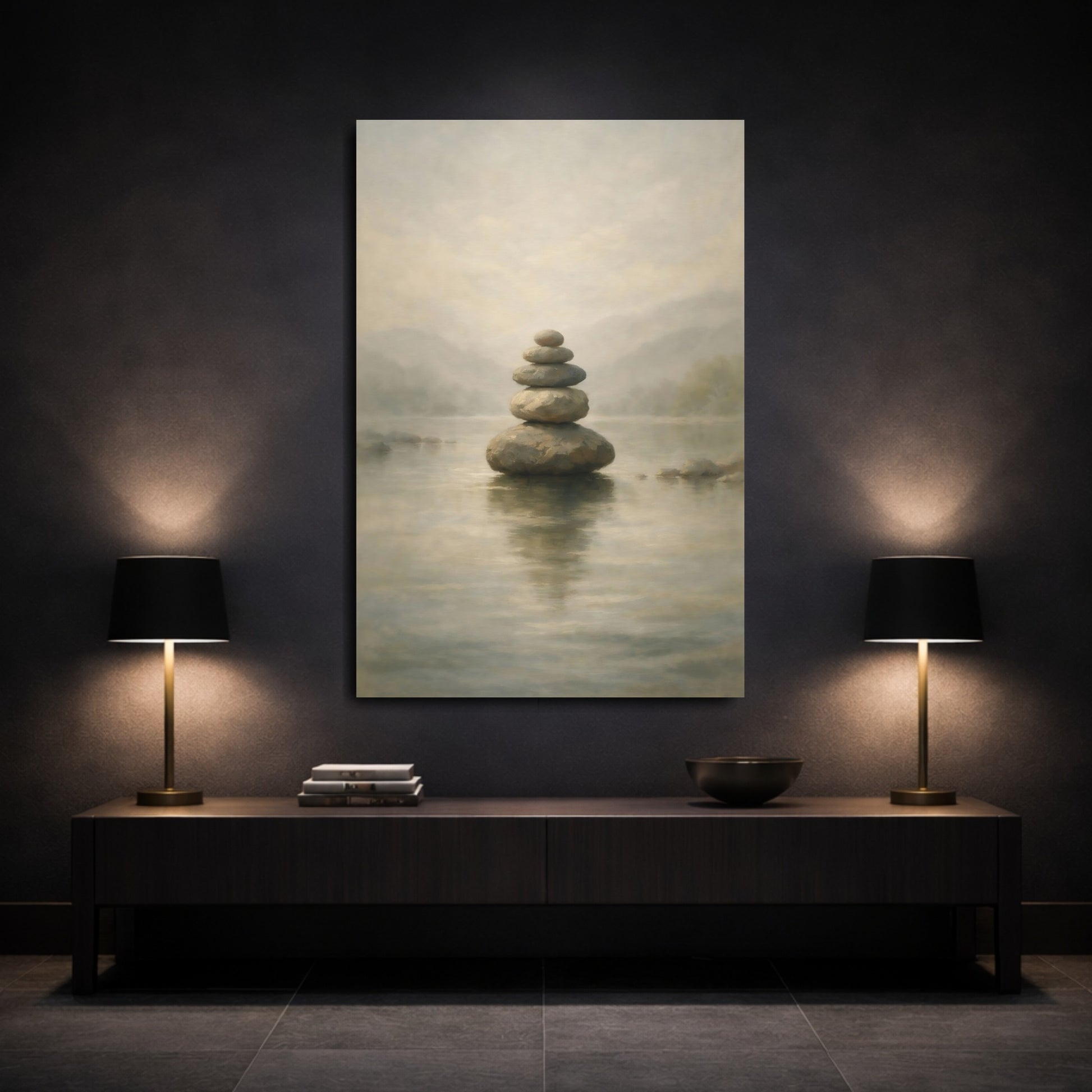 Mockup 2. Nature Stacked Stones Zen Stone Stack shown as stretched canvas wall art