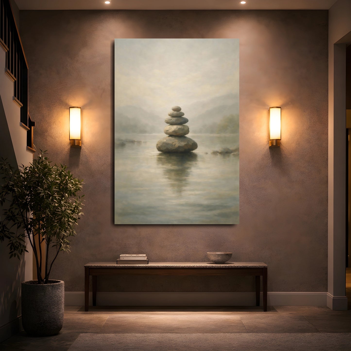 Mockup 4. Nature Stacked Stones Zen Stone Stack shown as stretched canvas wall art