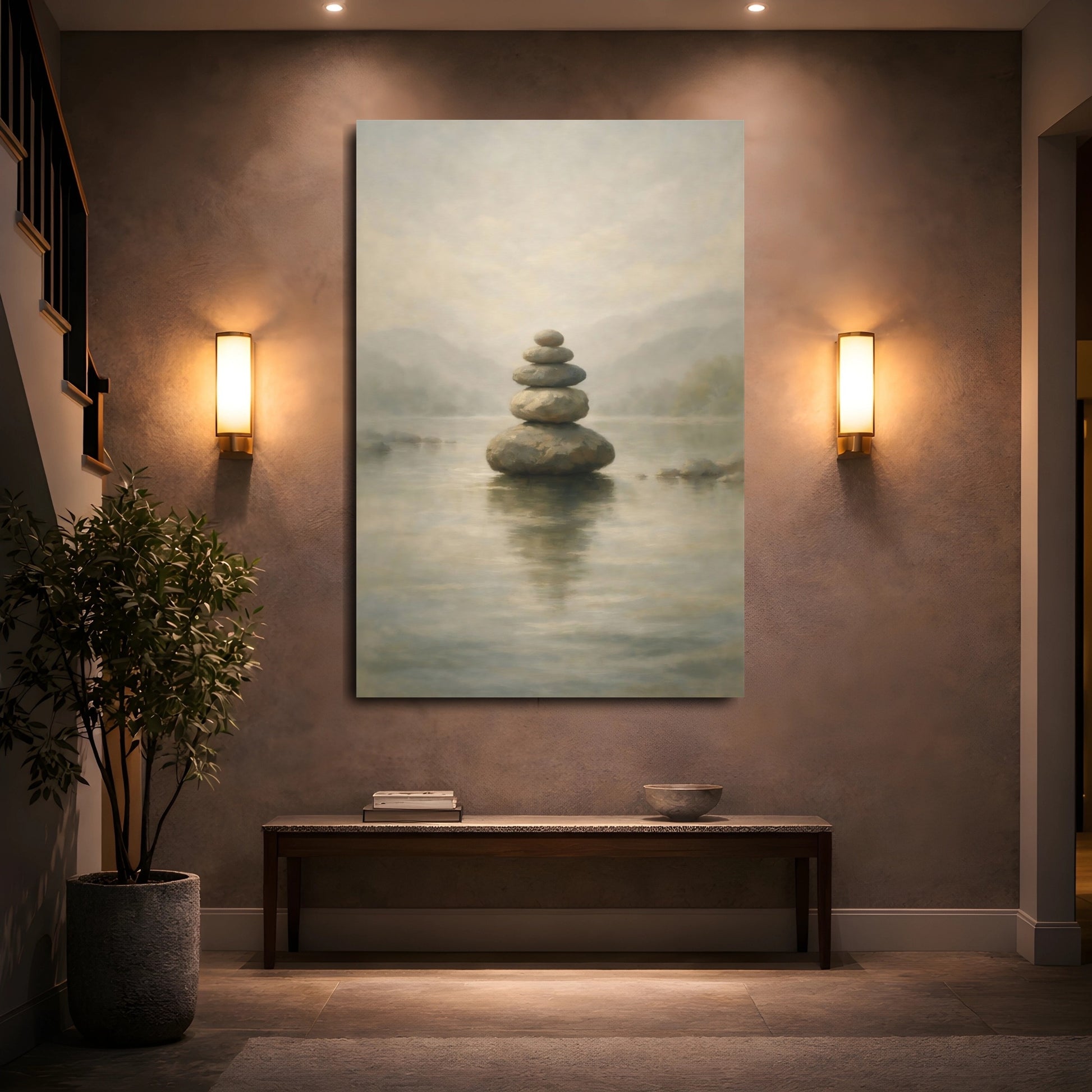 Mockup 4. Nature Stacked Stones Zen Stone Stack shown as stretched canvas wall art