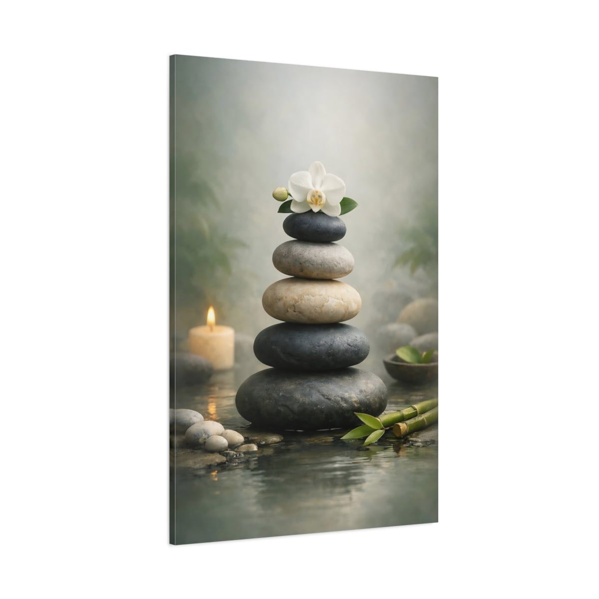 Nature Stacked Stones Zen Stones Orchid shown as stretched canvas wall art