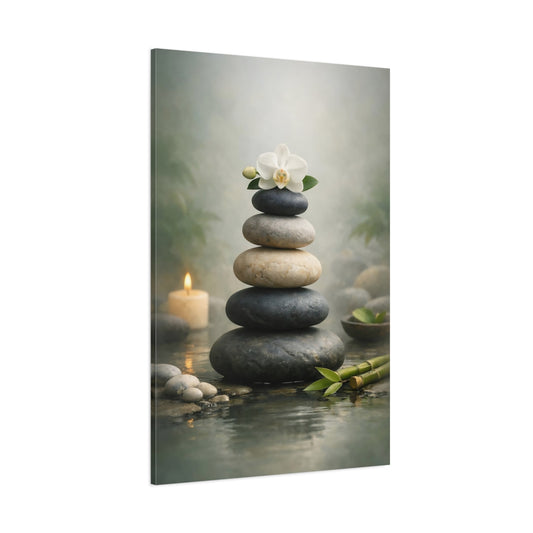Nature Stacked Stones Zen Stones Orchid shown as stretched canvas wall art
