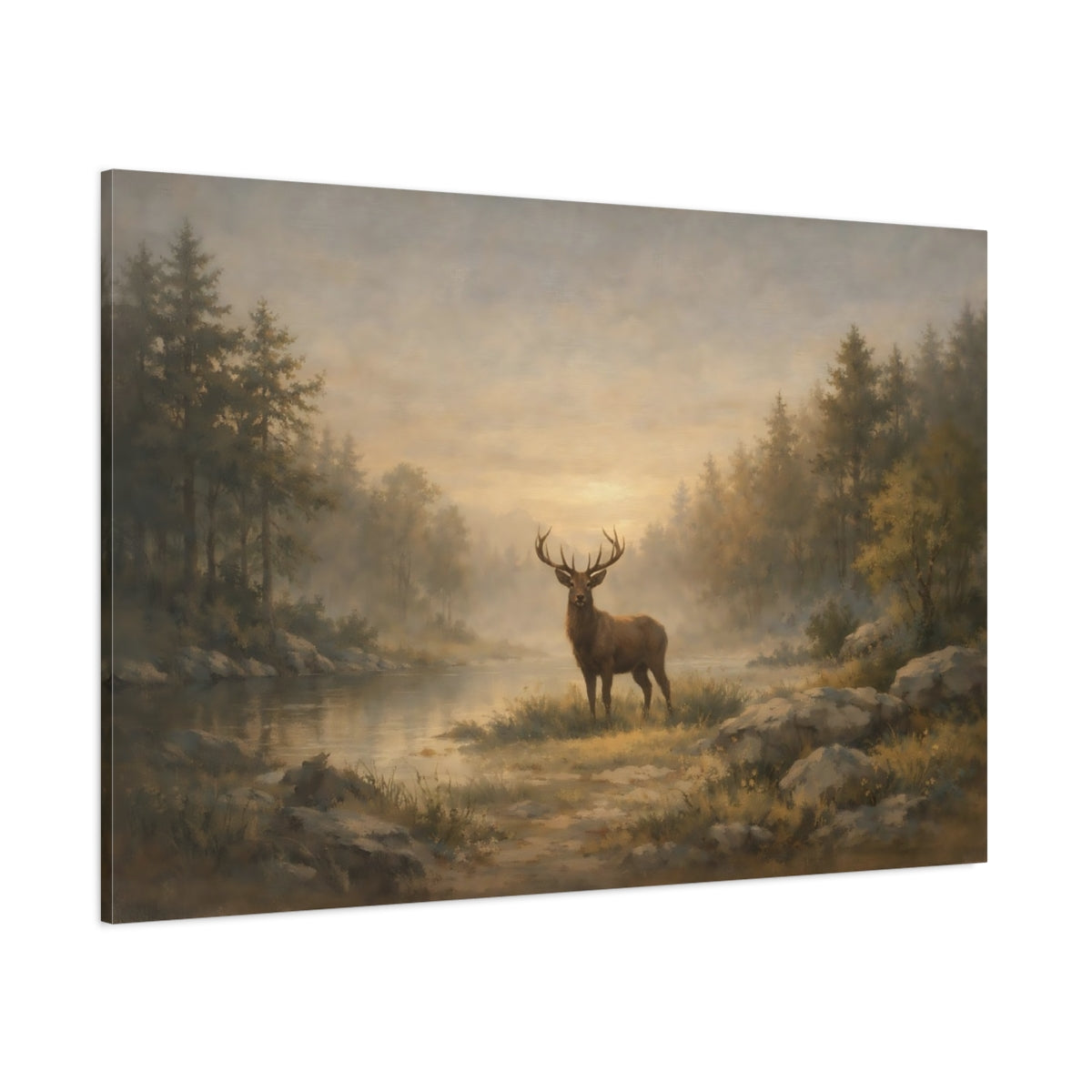 Main Mockup. Nature Stag Brown And Gold shown as stretched canvas wall art