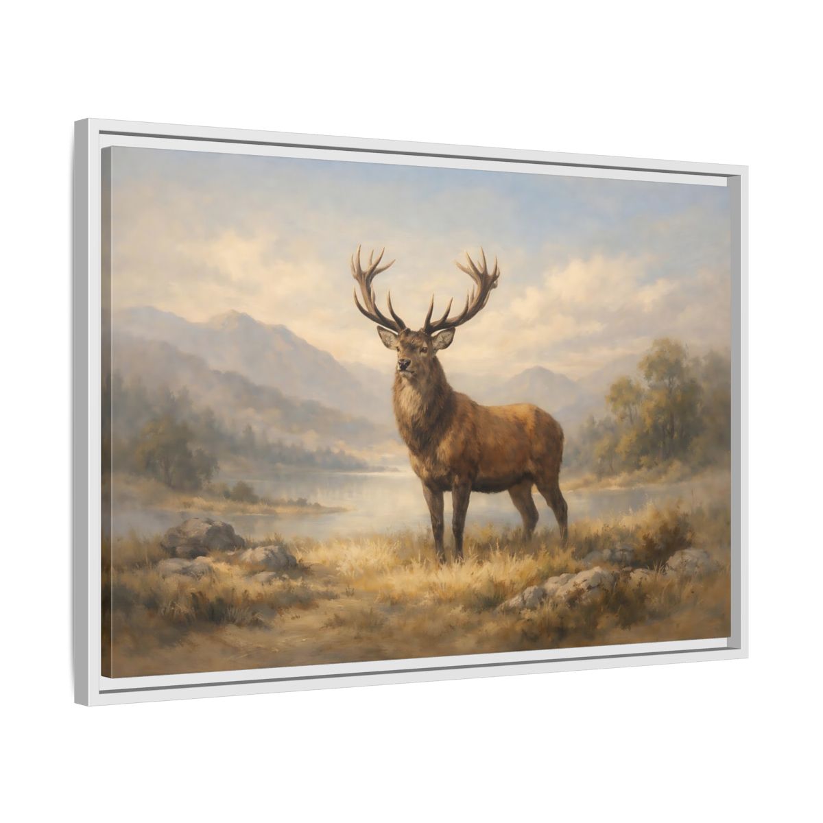 Side Mockup 10. Nature Stag Brown And Gold Landscape shown as stretched canvas wall art