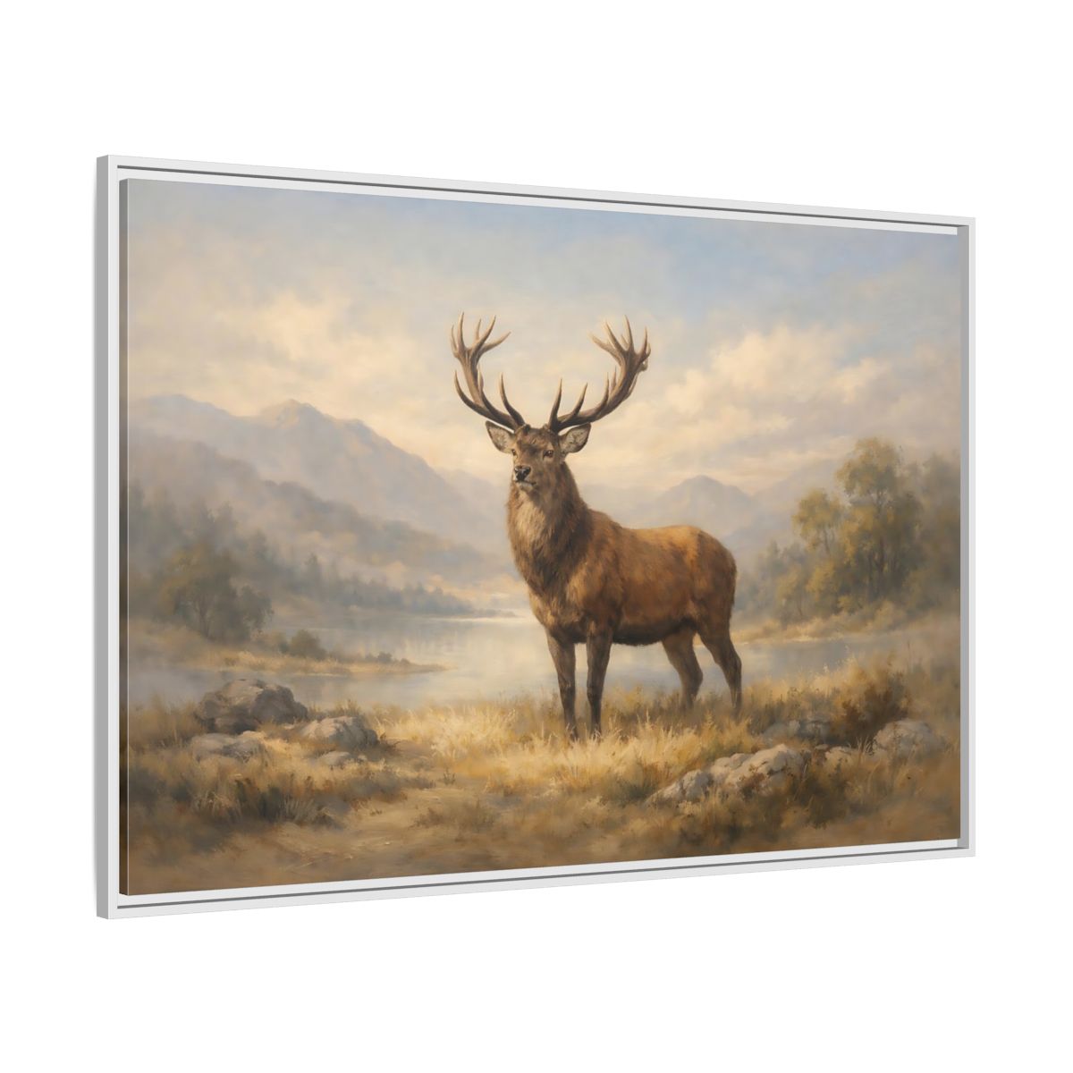 Side Mockup 7. Nature Stag Brown And Gold Landscape shown as stretched canvas wall art