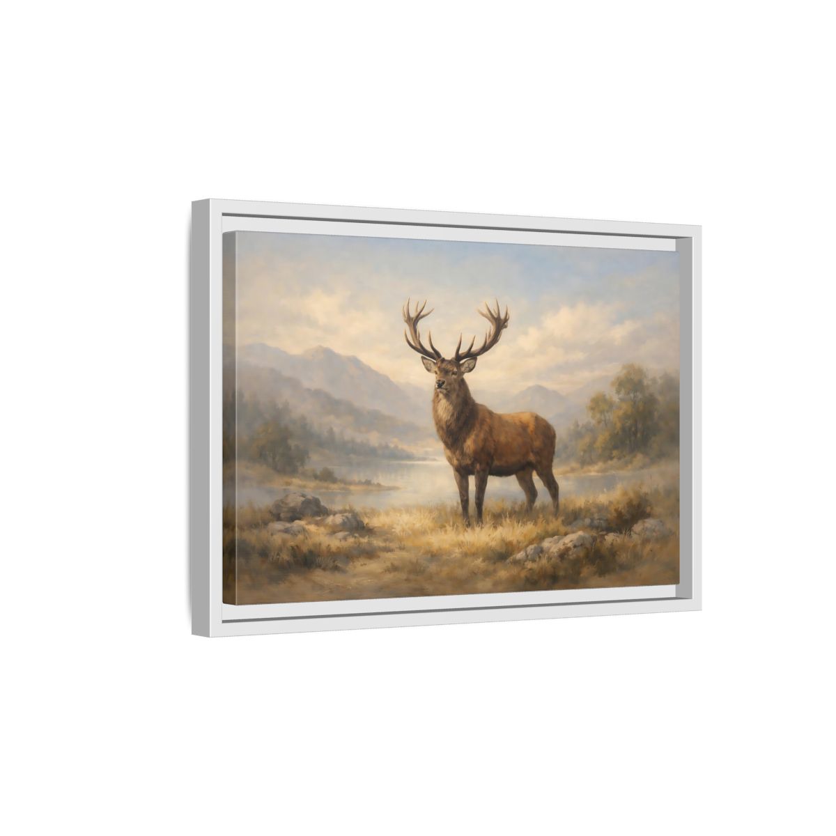Side Mockup 4. Nature Stag Brown And Gold Landscape shown as stretched canvas wall art