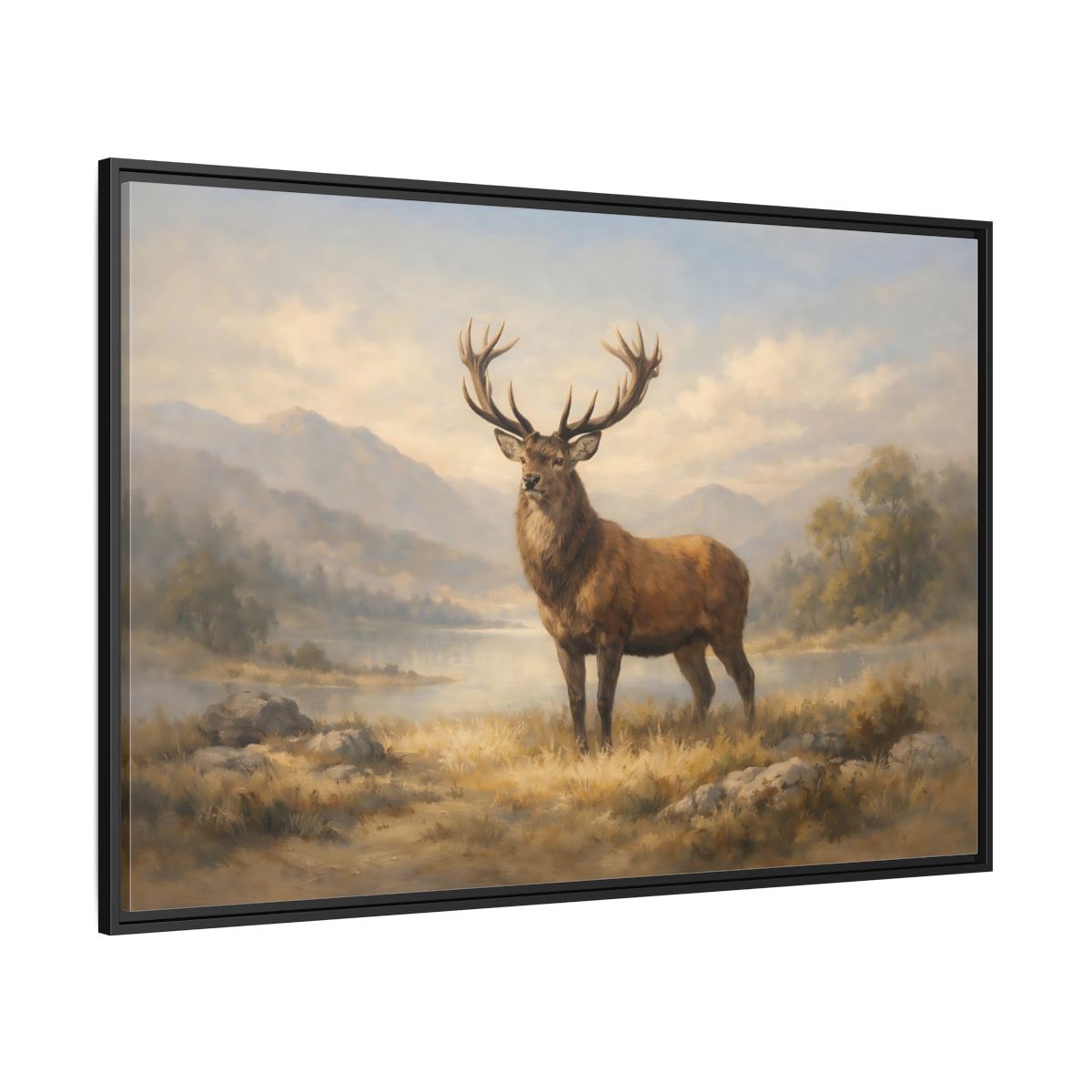 Side Mockup 12. Nature Stag Brown And Gold Landscape shown as stretched canvas wall art