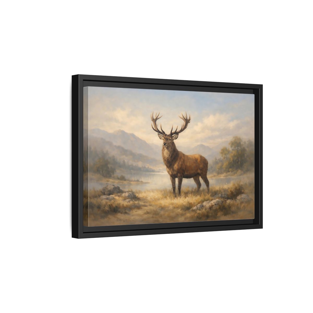 Side Mockup 6. Nature Stag Brown And Gold Landscape shown as stretched canvas wall art
