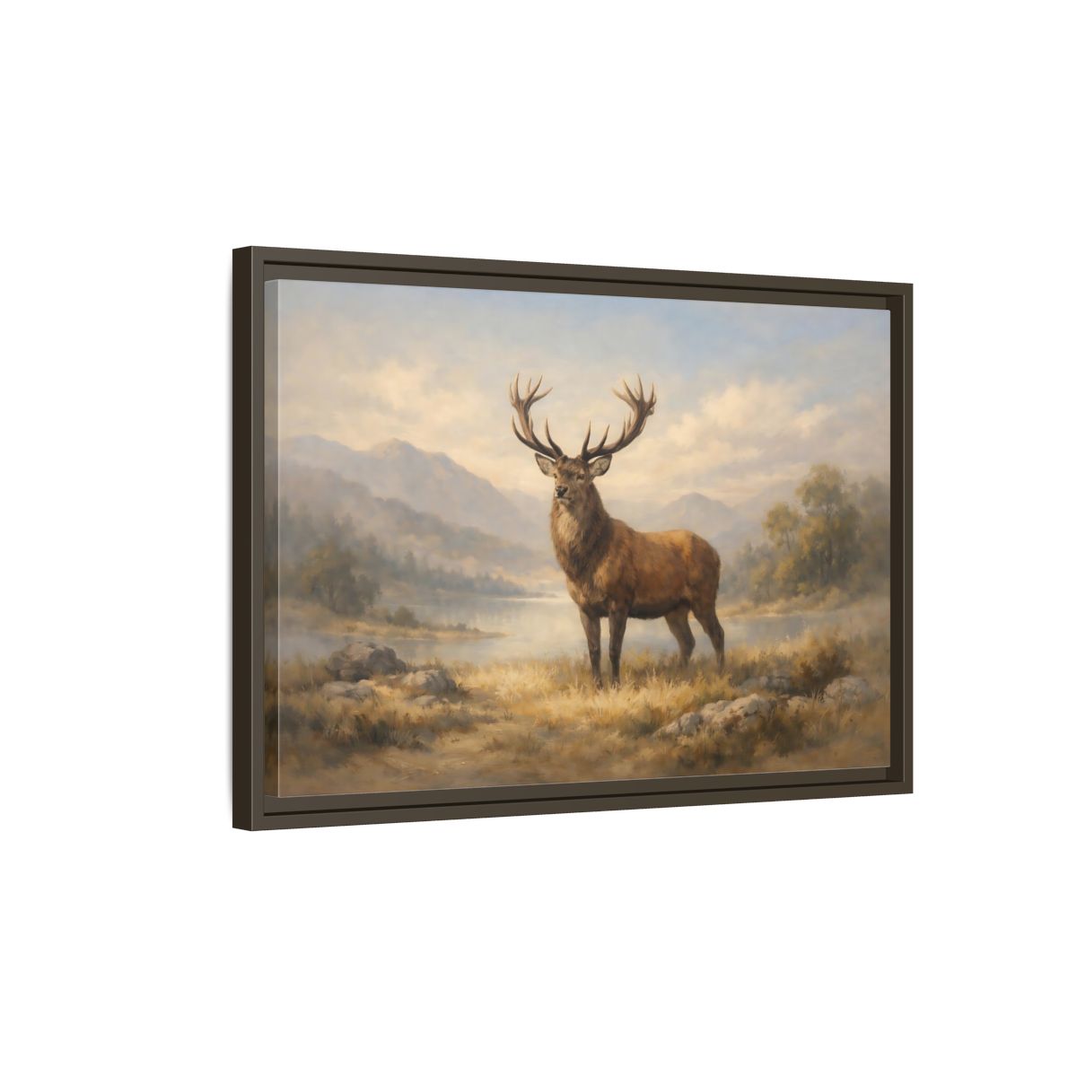 Side Mockup 2. Nature Stag Brown And Gold Landscape shown as stretched canvas wall art