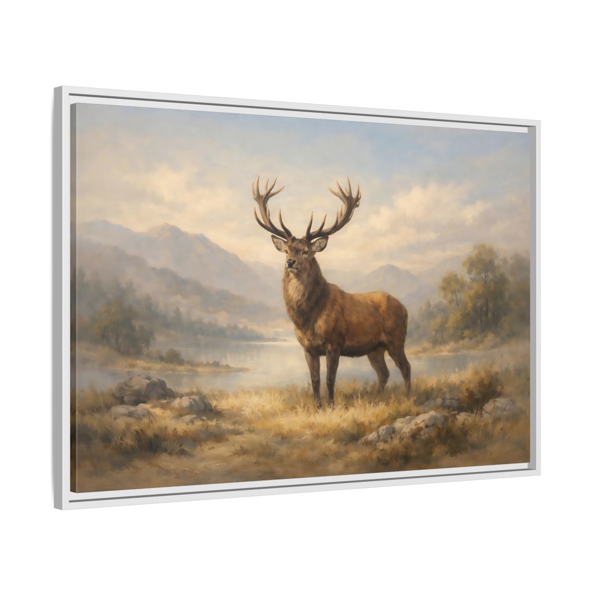Side Mockup 8. Nature Stag Brown And Gold Landscape shown as stretched canvas wall art