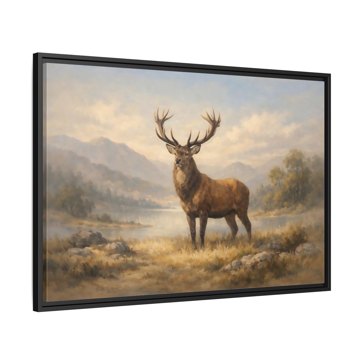 Side Mockup 13. Nature Stag Brown And Gold Landscape shown as stretched canvas wall art