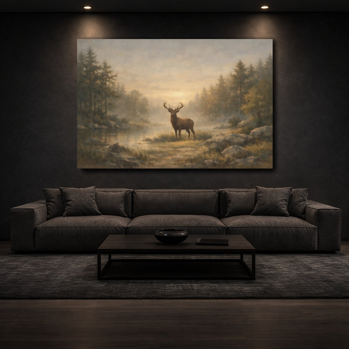 Mockup 2. Nature Stag Brown And Gold shown as stretched canvas wall art