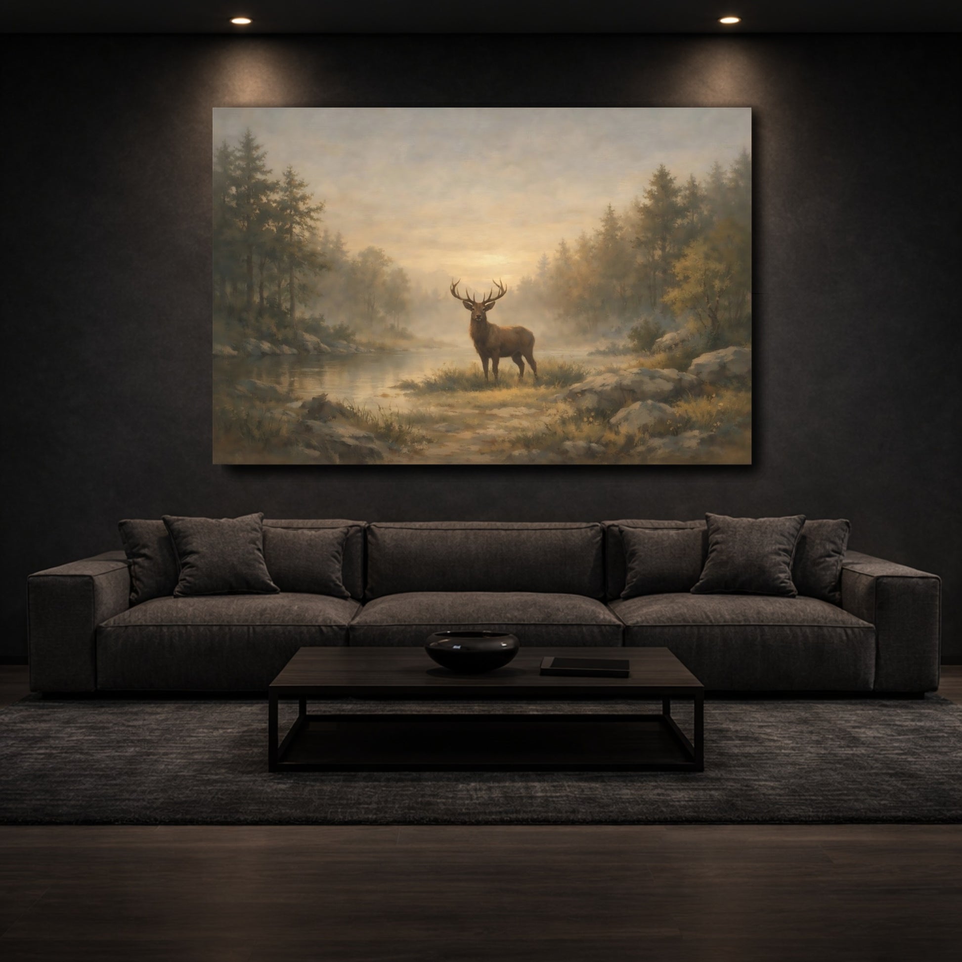 Mockup 2. Nature Stag Brown And Gold shown as stretched canvas wall art